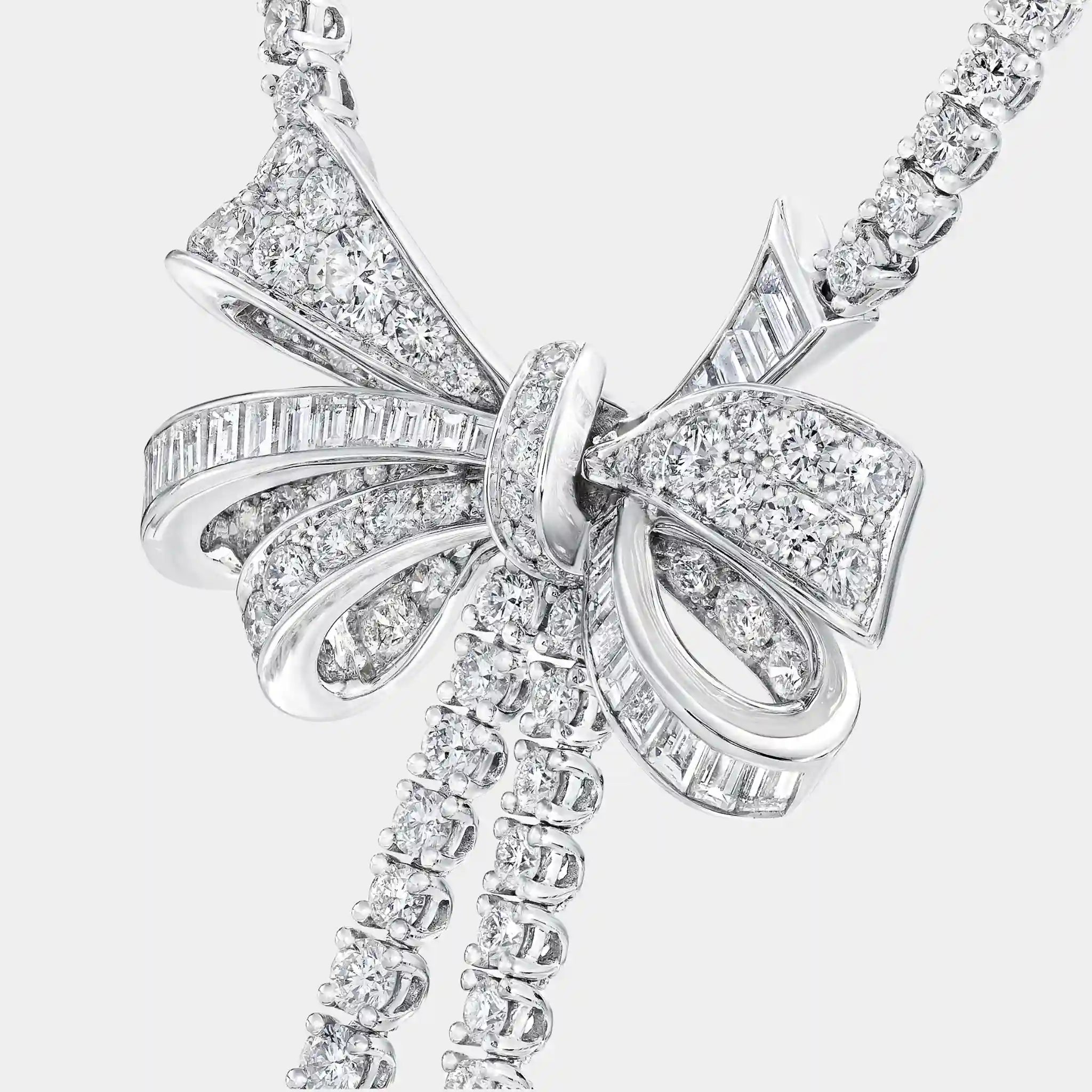Tildas Bow Double Strand Round Diamond Necklace