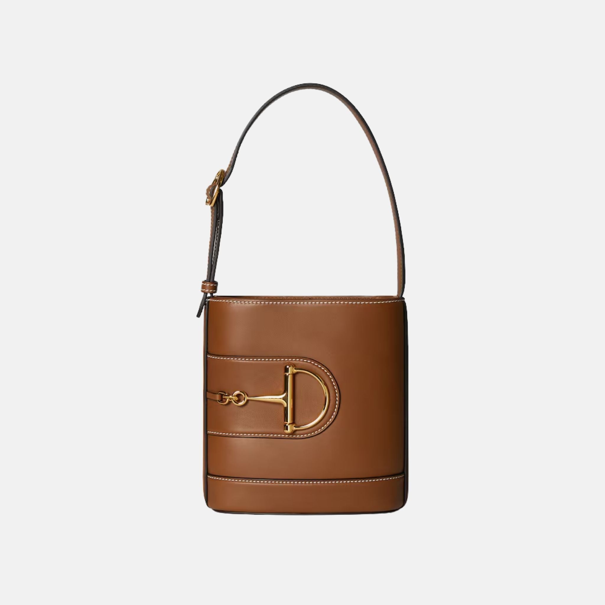 Gucci 73 Small Bucket Bag In Smooth Leather, Brown, Front
