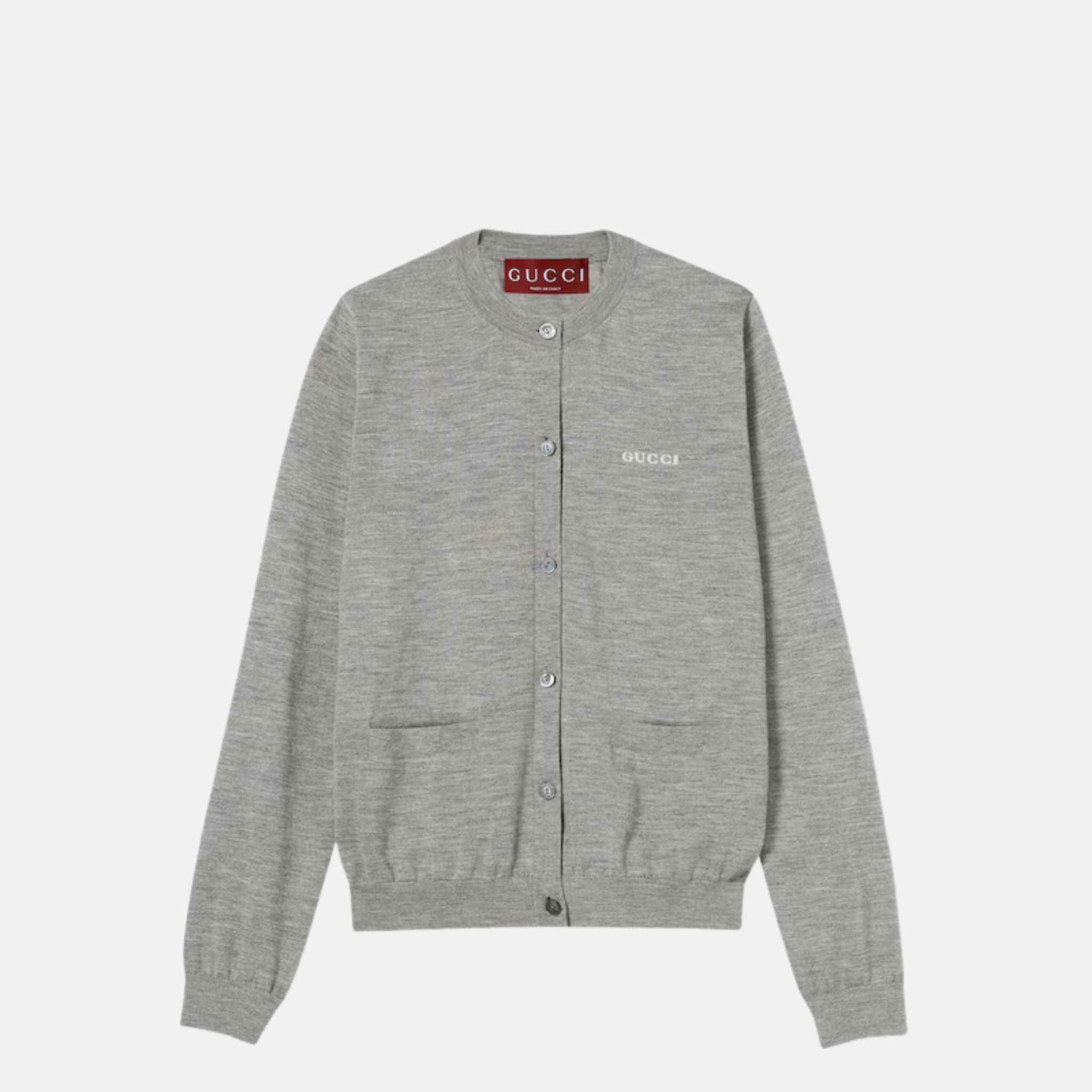 Gucci Cashmere Silk Cardigan, Grey, Front