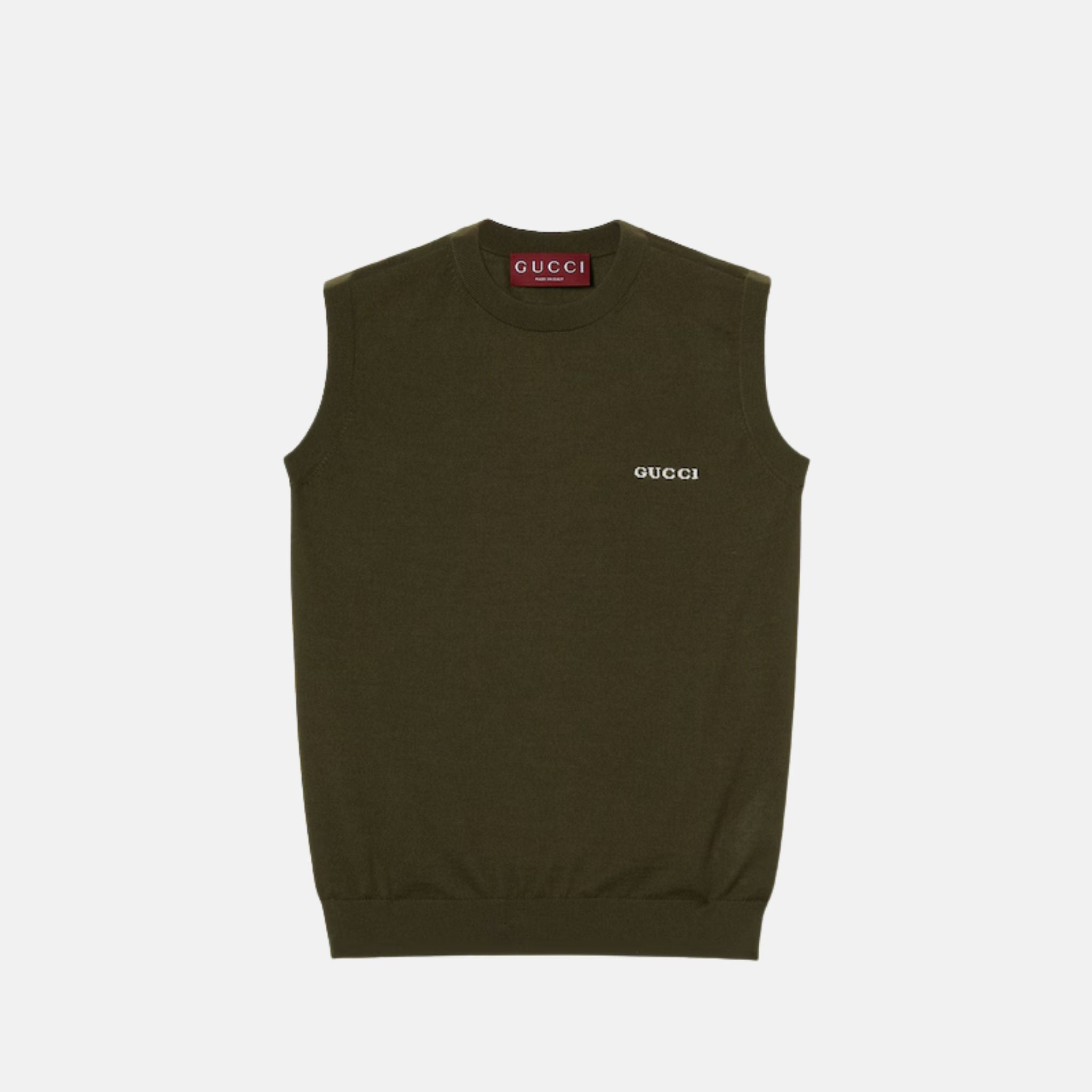 Gucci Cashmere Silk Sleeveless Top, Green, Front