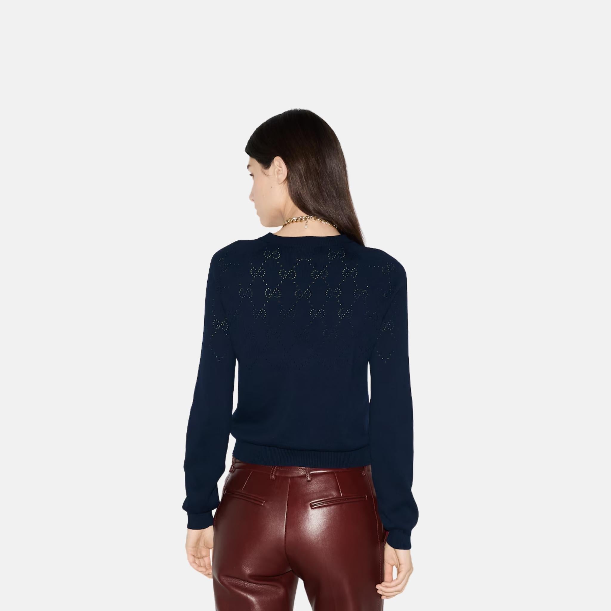 Cotton Crewneck Top With GG Argyle