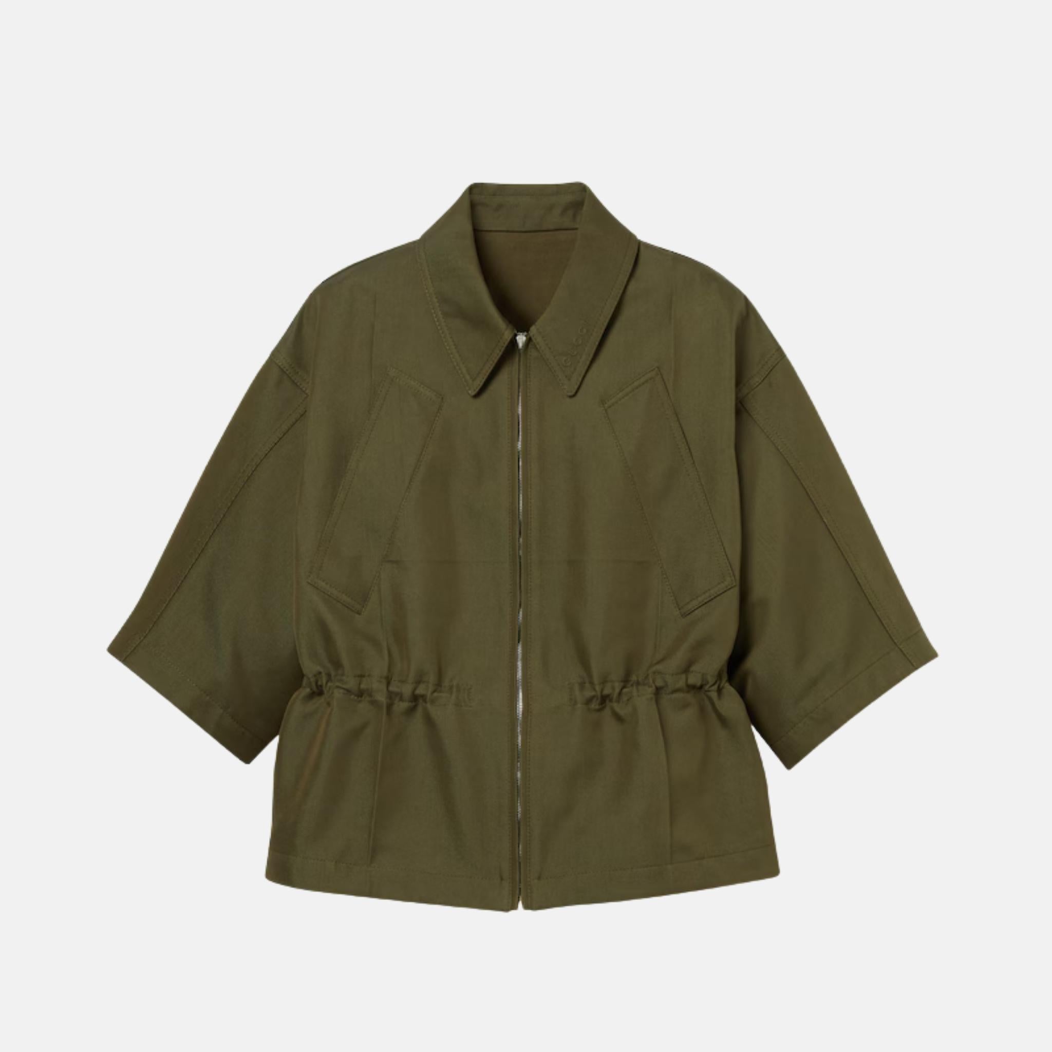 Gucci Cotton Gabardine Short Sleeve Jacket, Green, Front