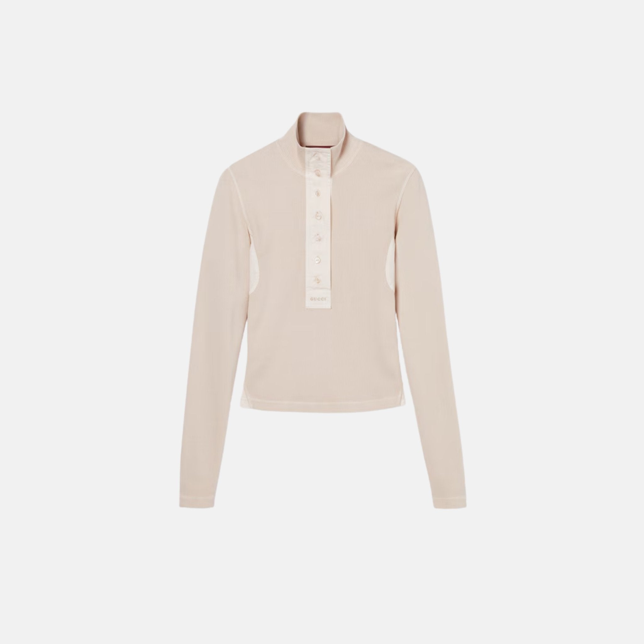 Gucci Cotton Rib Long Sleeve T Shirt, Light Pink, Front