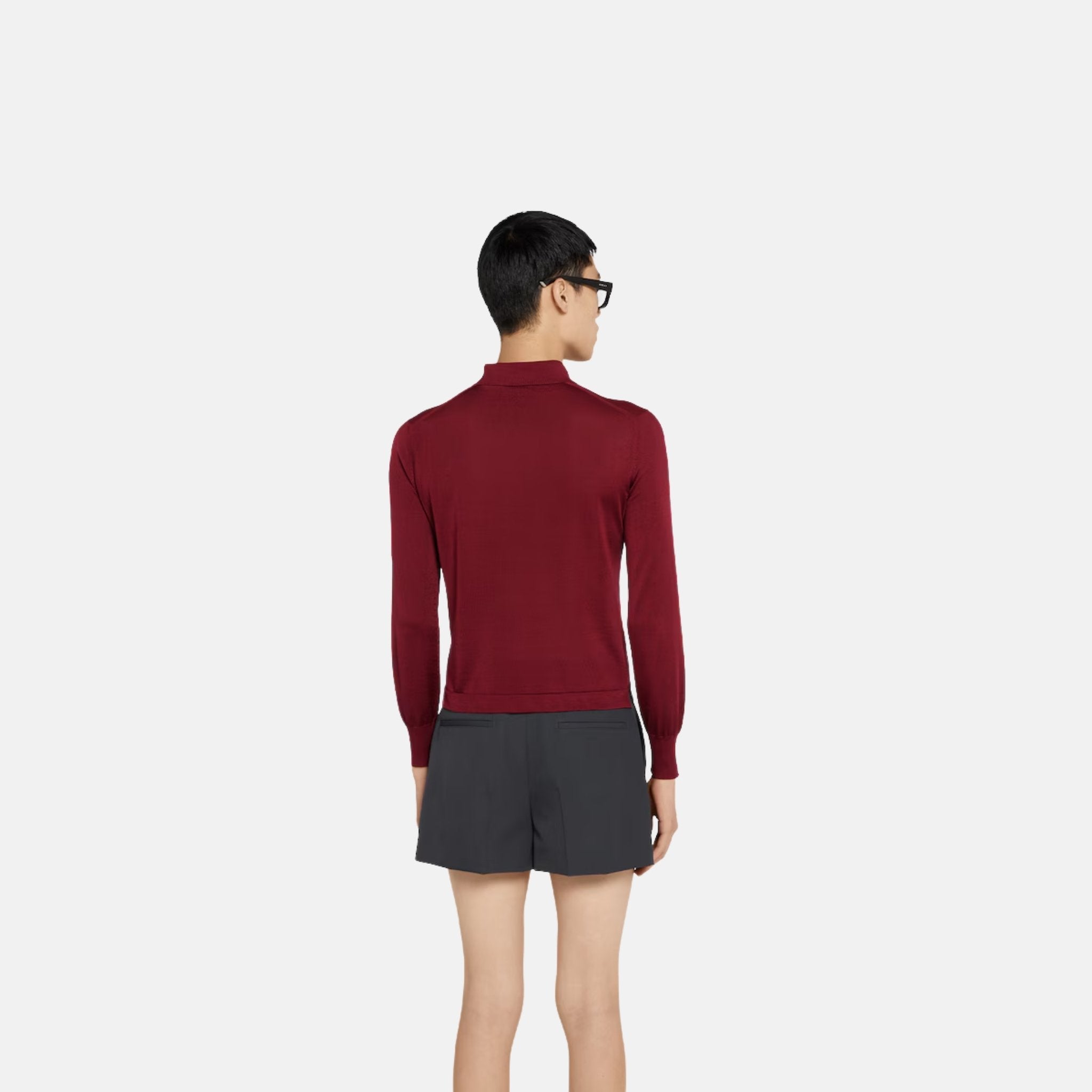 Fine Silk Long Sleeve Polo Top