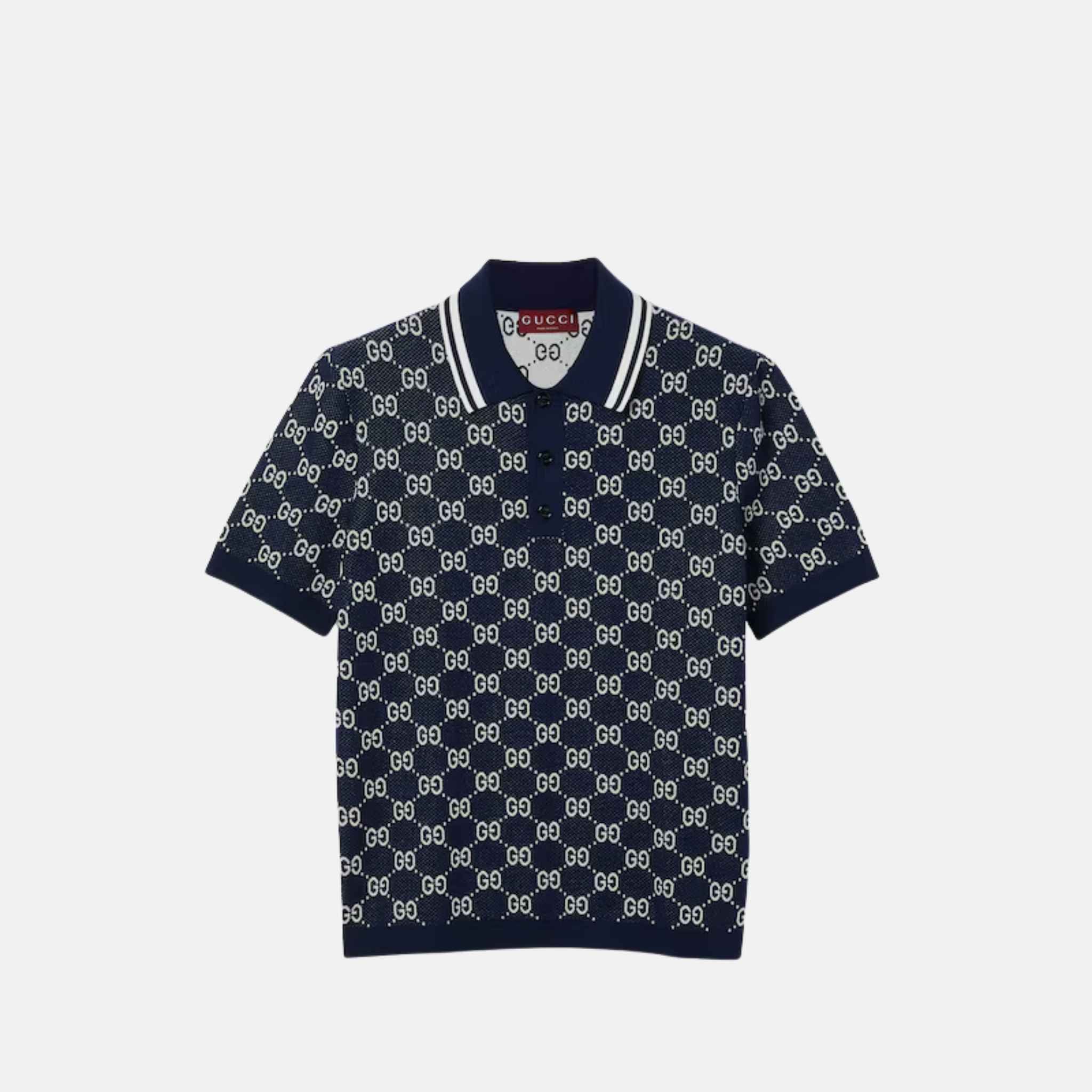 Gucci GG Cotton Knit Jacquard Polo Shirt, Front