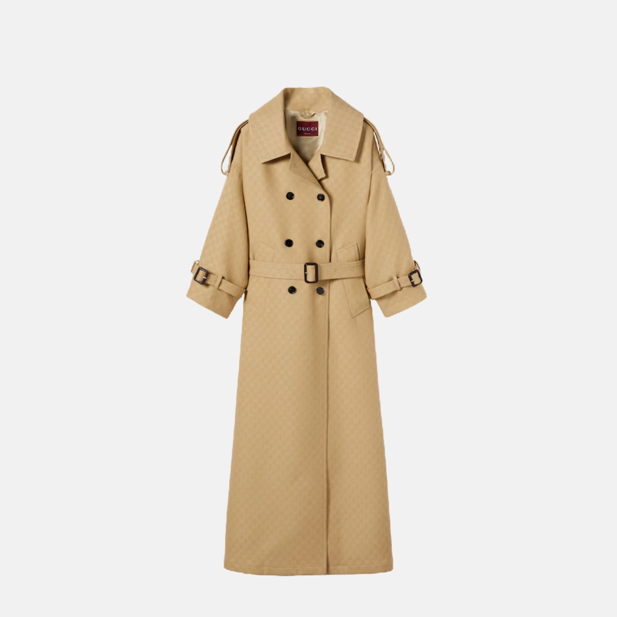 Gucci GG Crepe Silk Wool Double Breasted Coat, Front