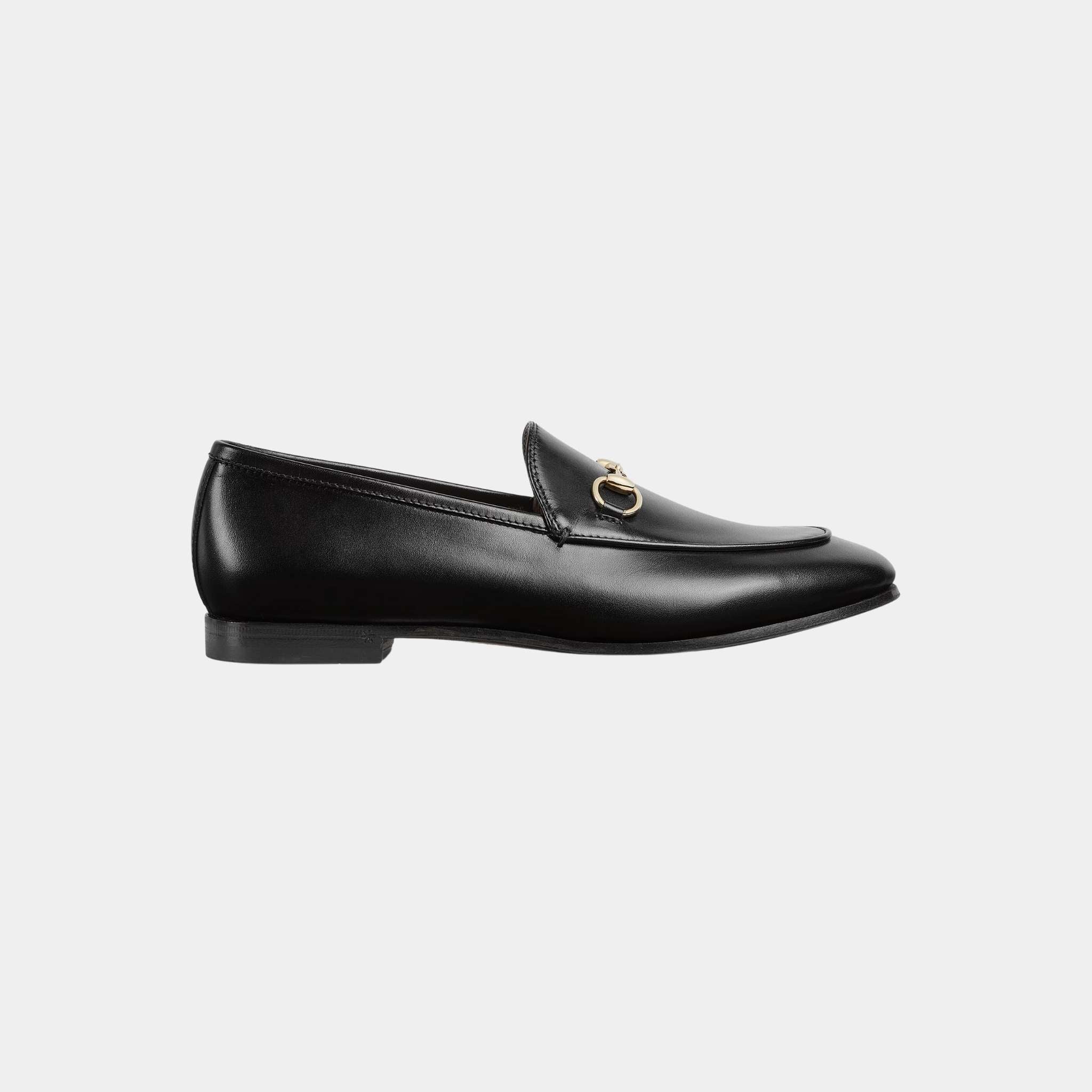 Gucci Jordaan Leather Loafer With Light Gold-Toned Hardware, Black, Side