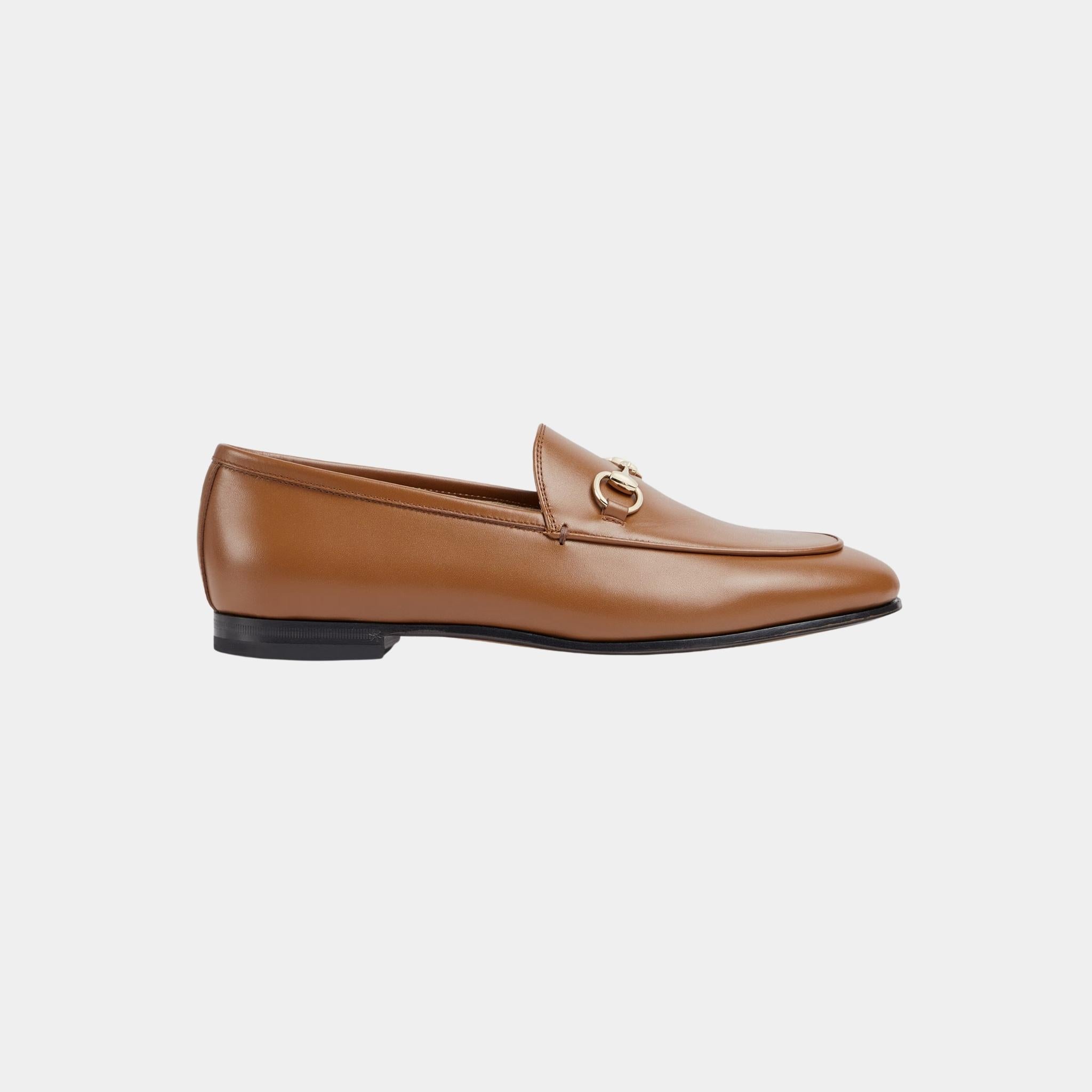 Gucci Jordaan Leather Loafer With Light Gold-Toned Hardware, Brown, Side