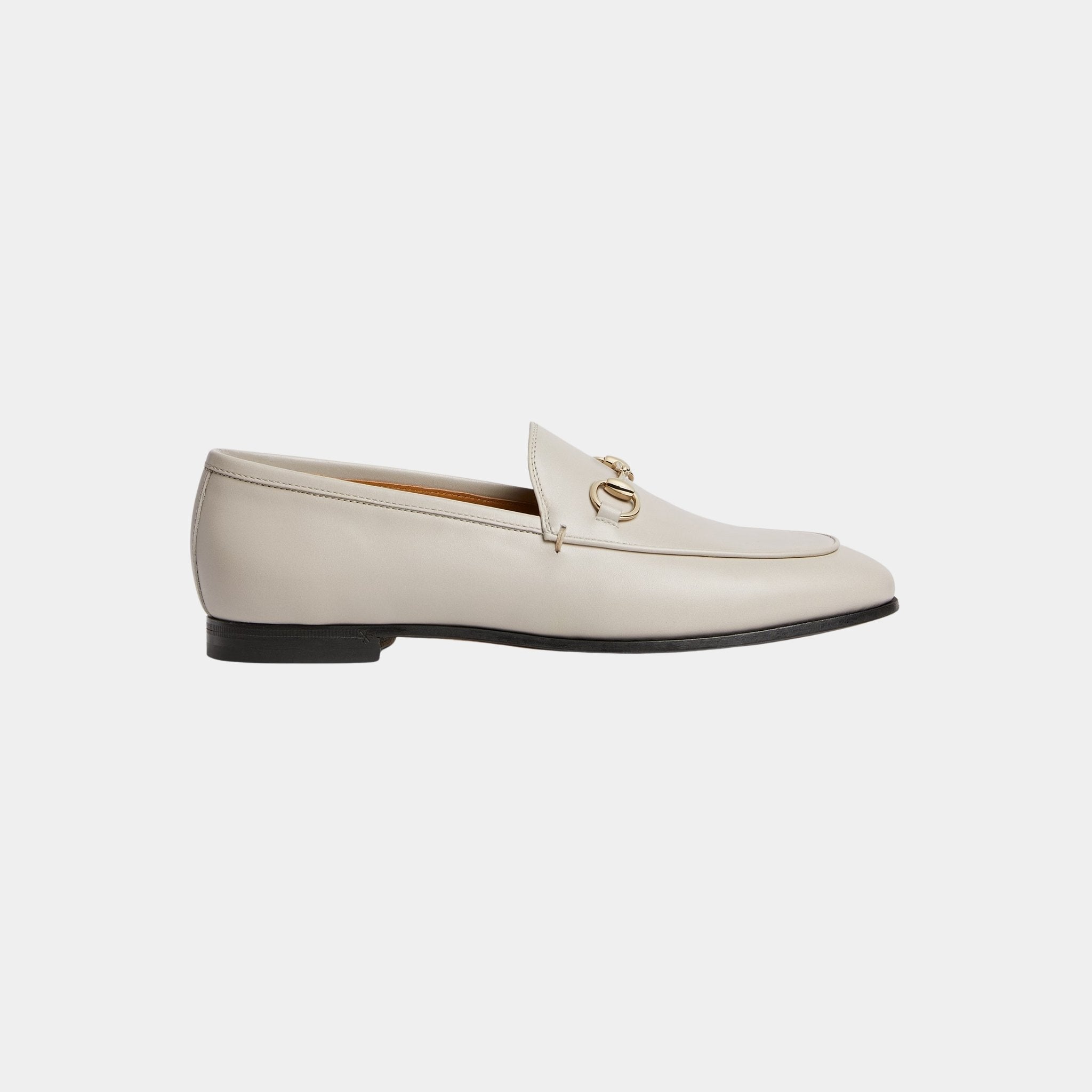 Gucci Jordaan Leather Loafer With Light Gold-Toned Hardware, Light Grey, Side