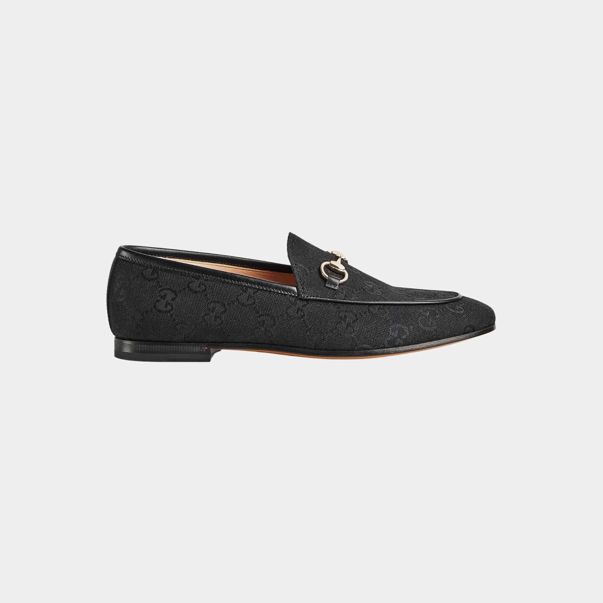Gucci Jordaan Loafer In GG Canvas, Black, Side
