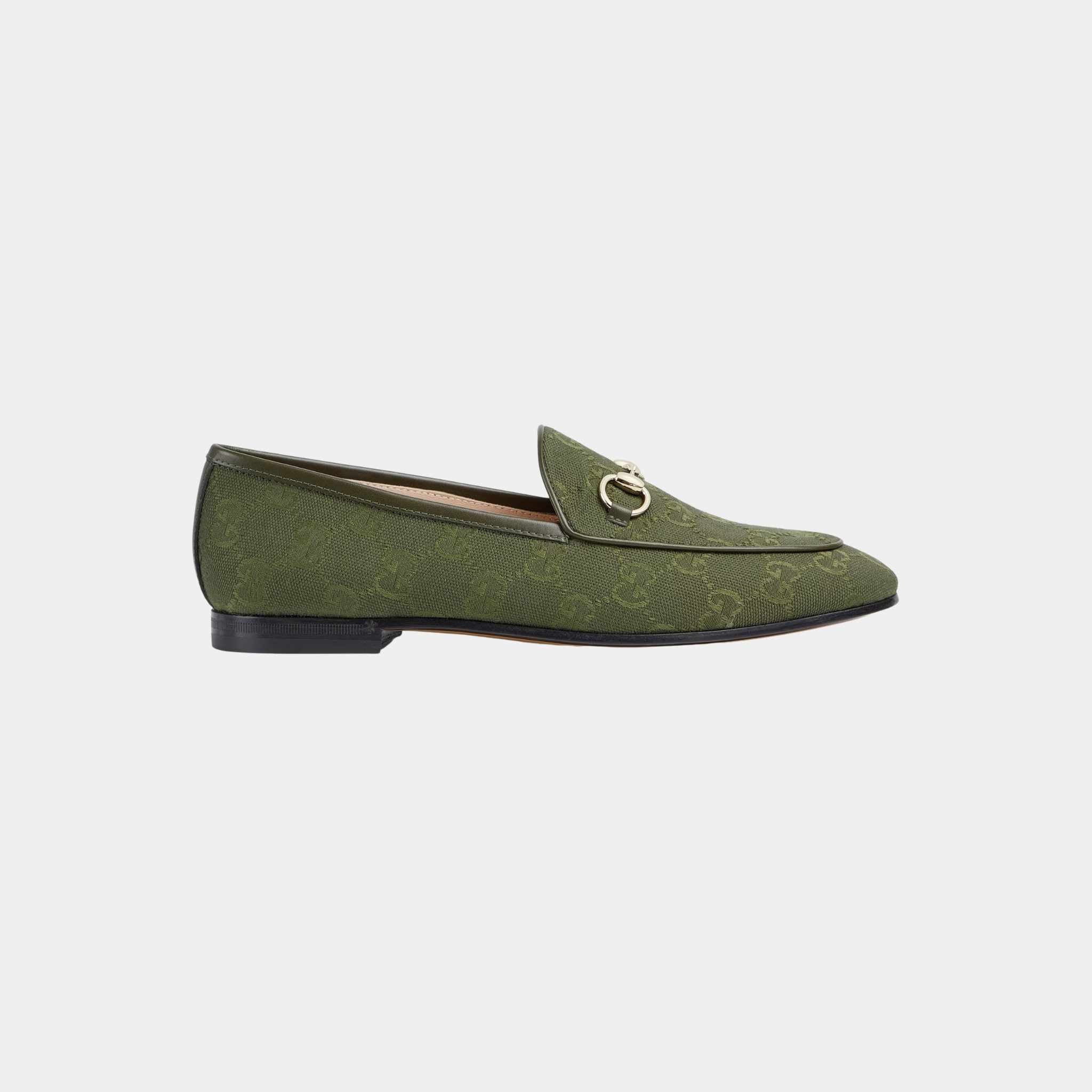 Gucci Jordaan Loafer In GG Canvas, Dark Green, Side