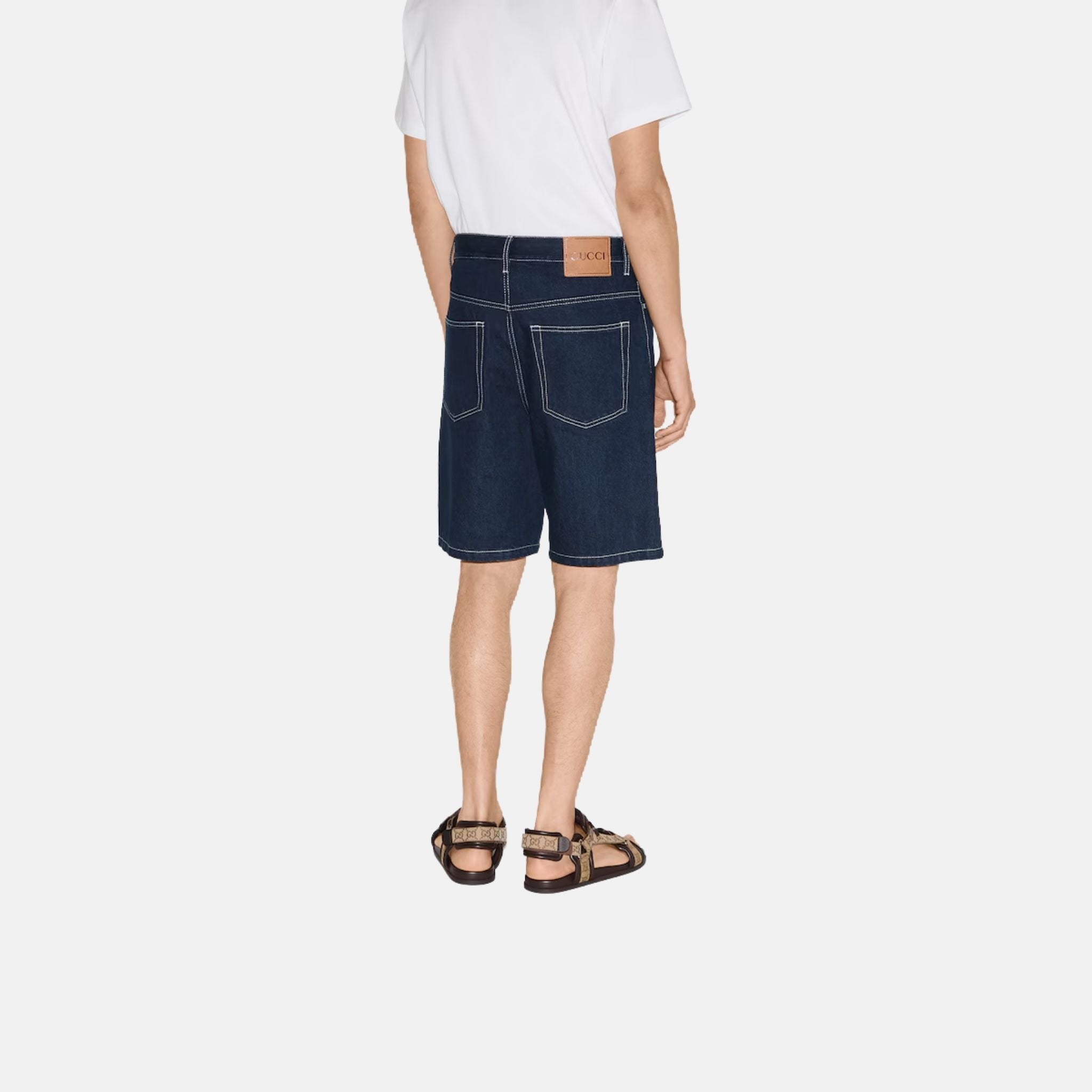 Lasered Cotton Denim Shorts