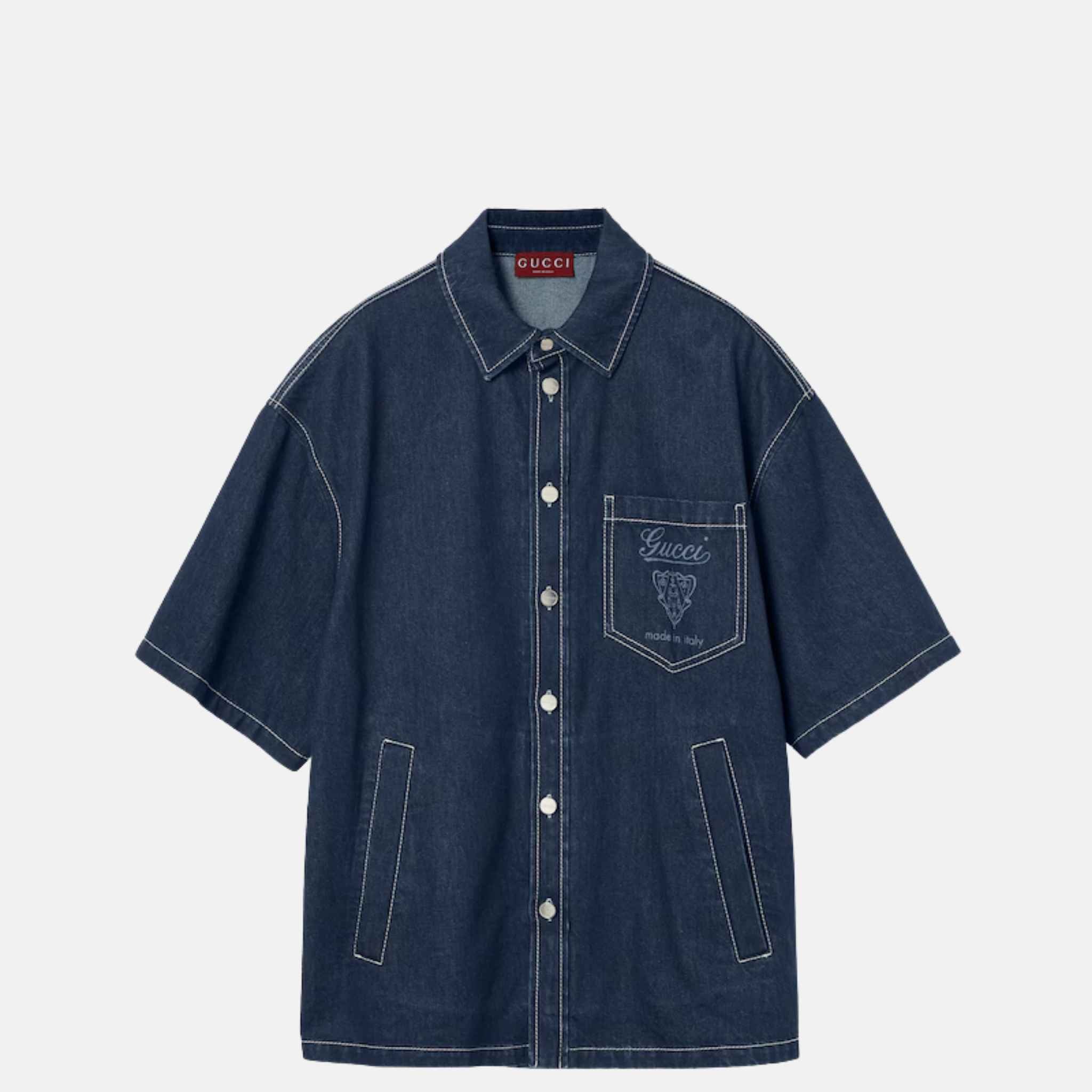 Gucci Lasered Denim Shirt, Blue, Front