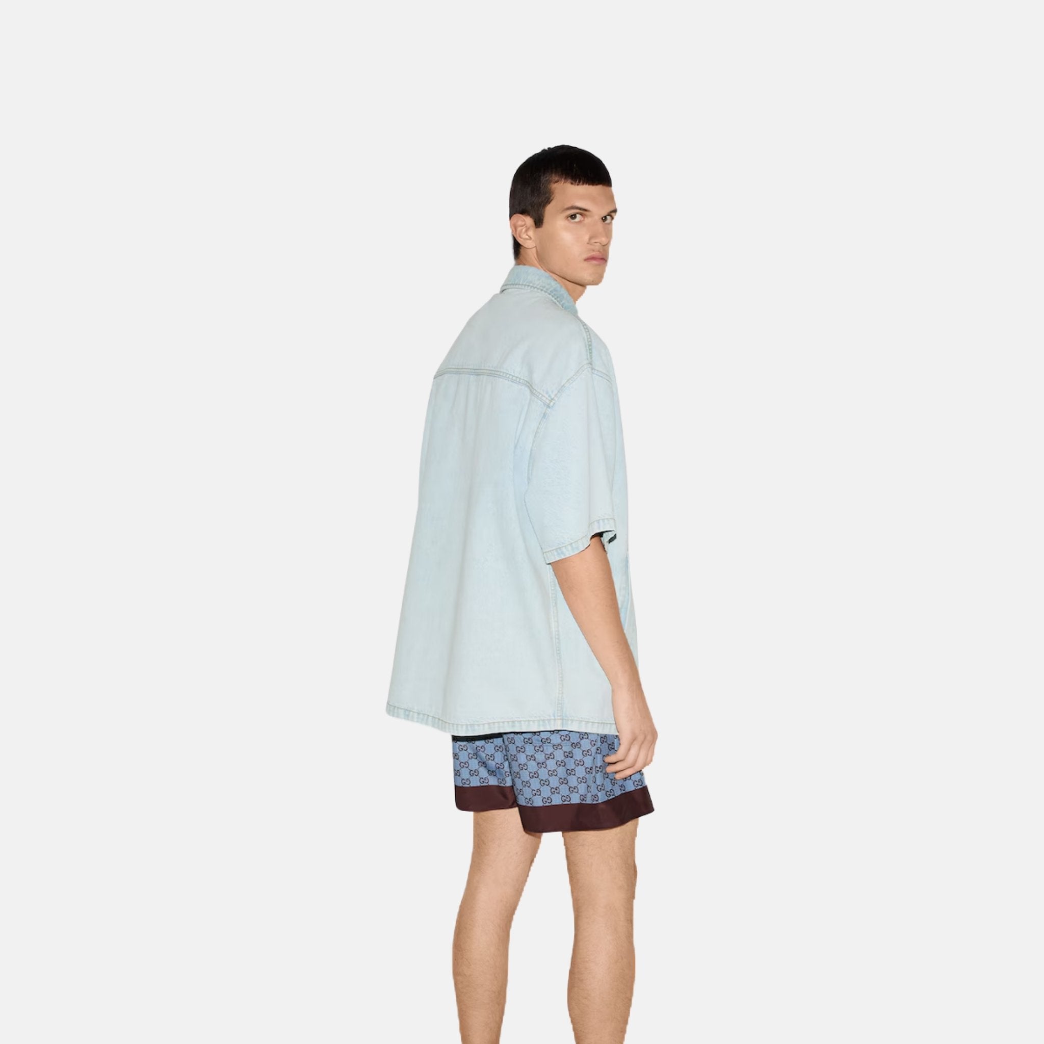 Lasered Denim Shirt With Double G Logo