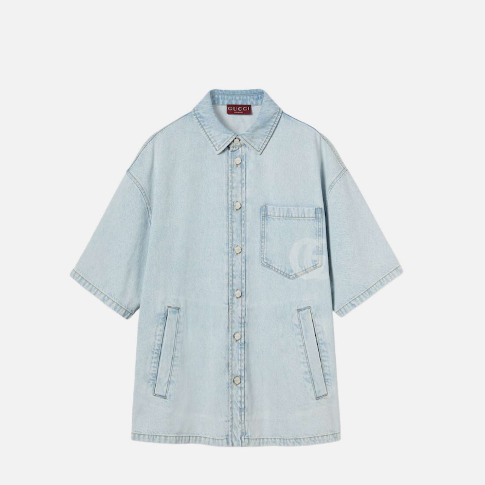 Gucci Lasered Denim Shirt With Double G Logo, Front