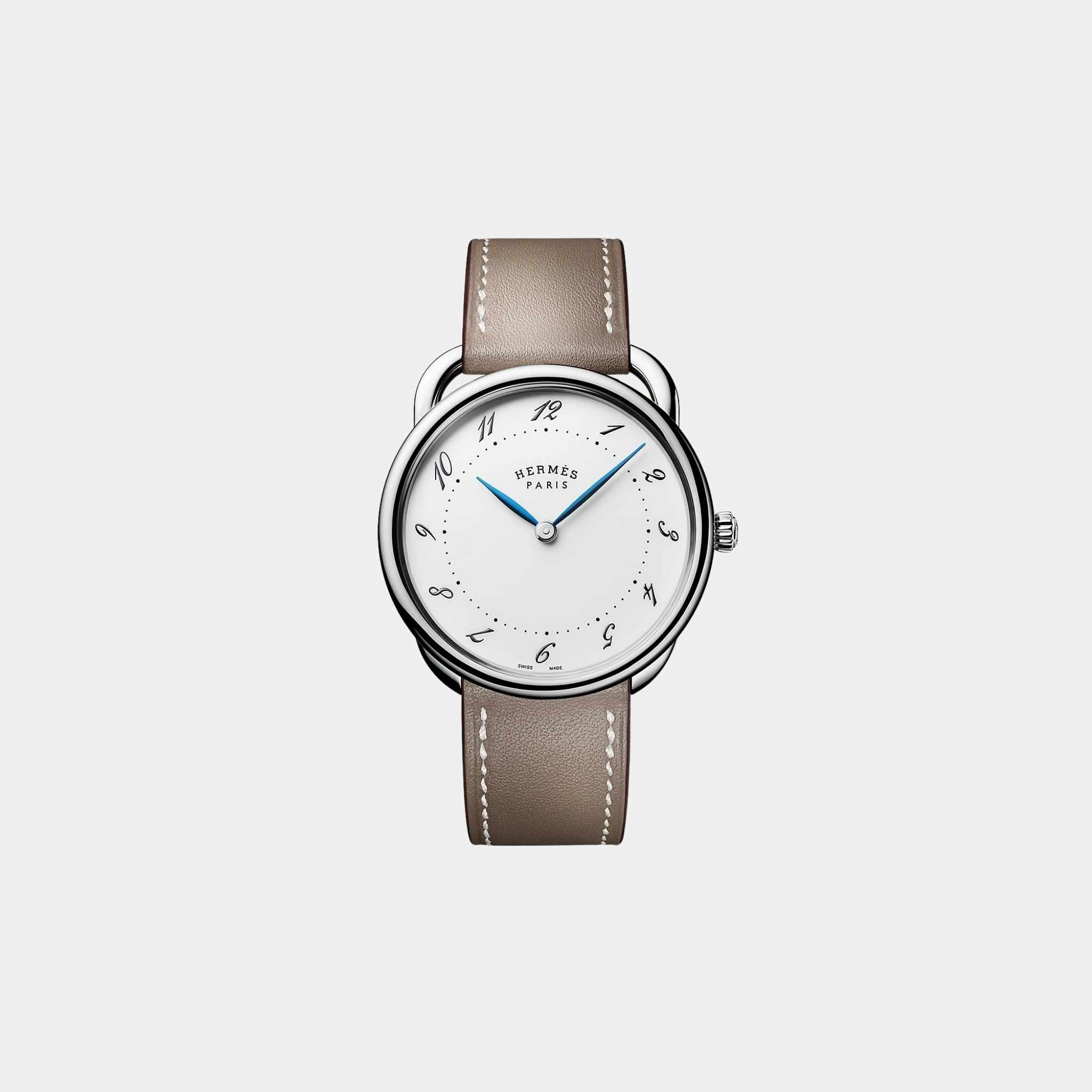 Arceau 36 mm Steel Watch With Etoupe Swift Calfskin Strap