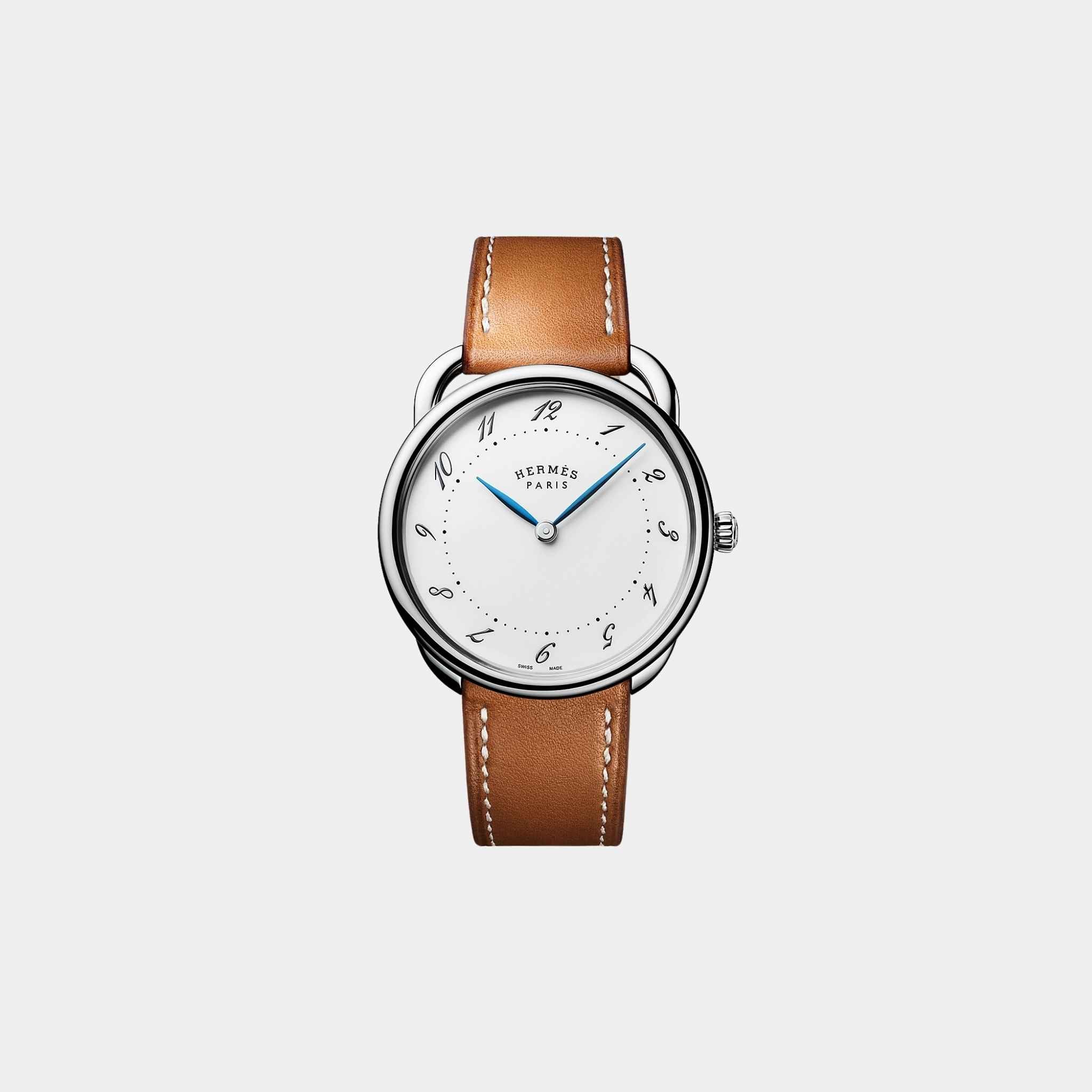 Arceau 36 mm Steel Watch With Natural Barenia Calfskin Strap
