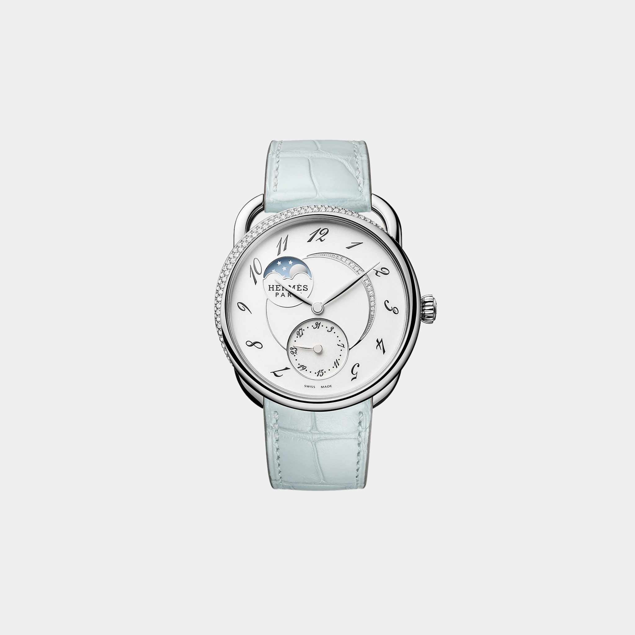 Arceau Petite Lune 38mm Watch Misty Blue Alligator Strap
