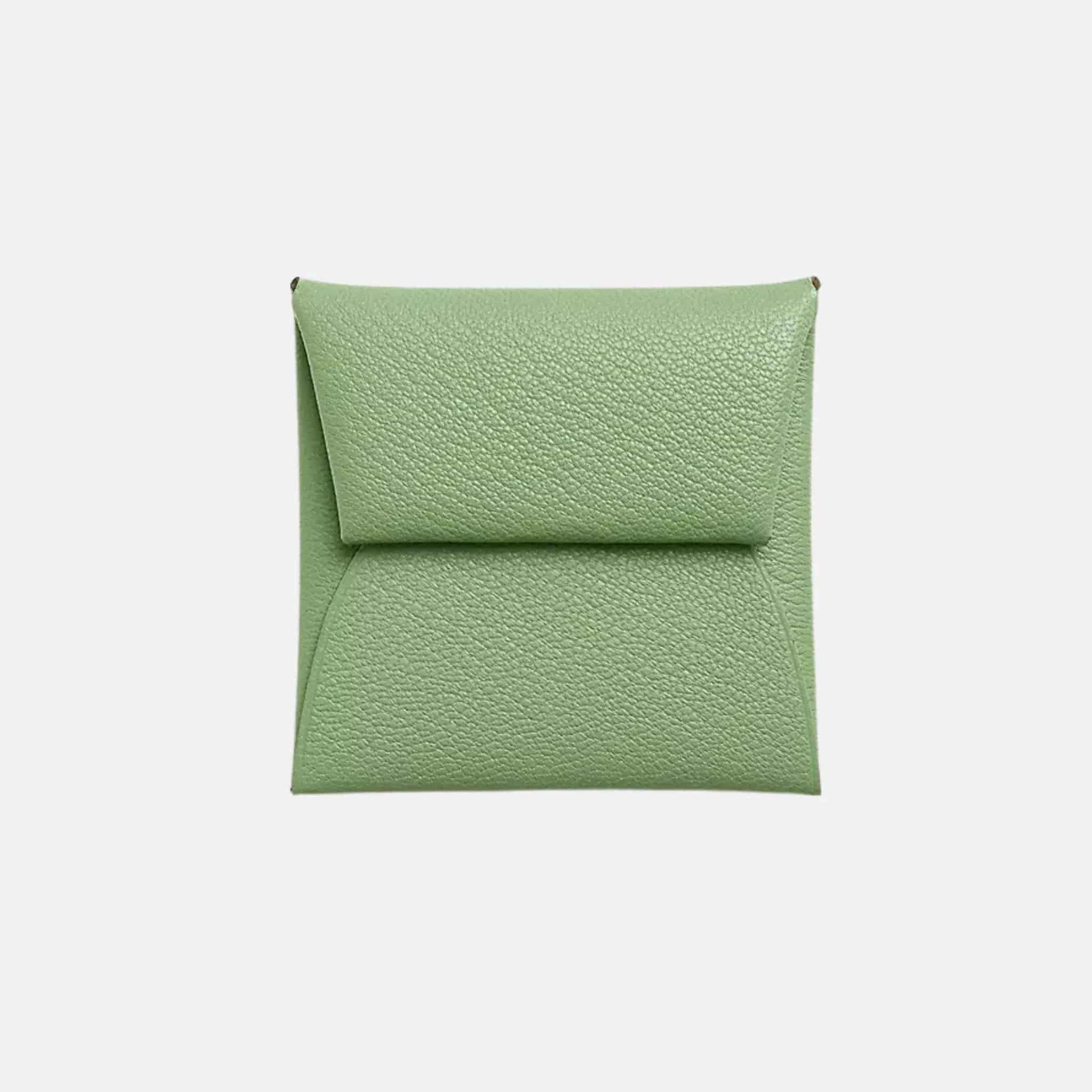 Hermes Bastia Purse Mysore Goatskin , Vert Cirquet/Caramel, Front