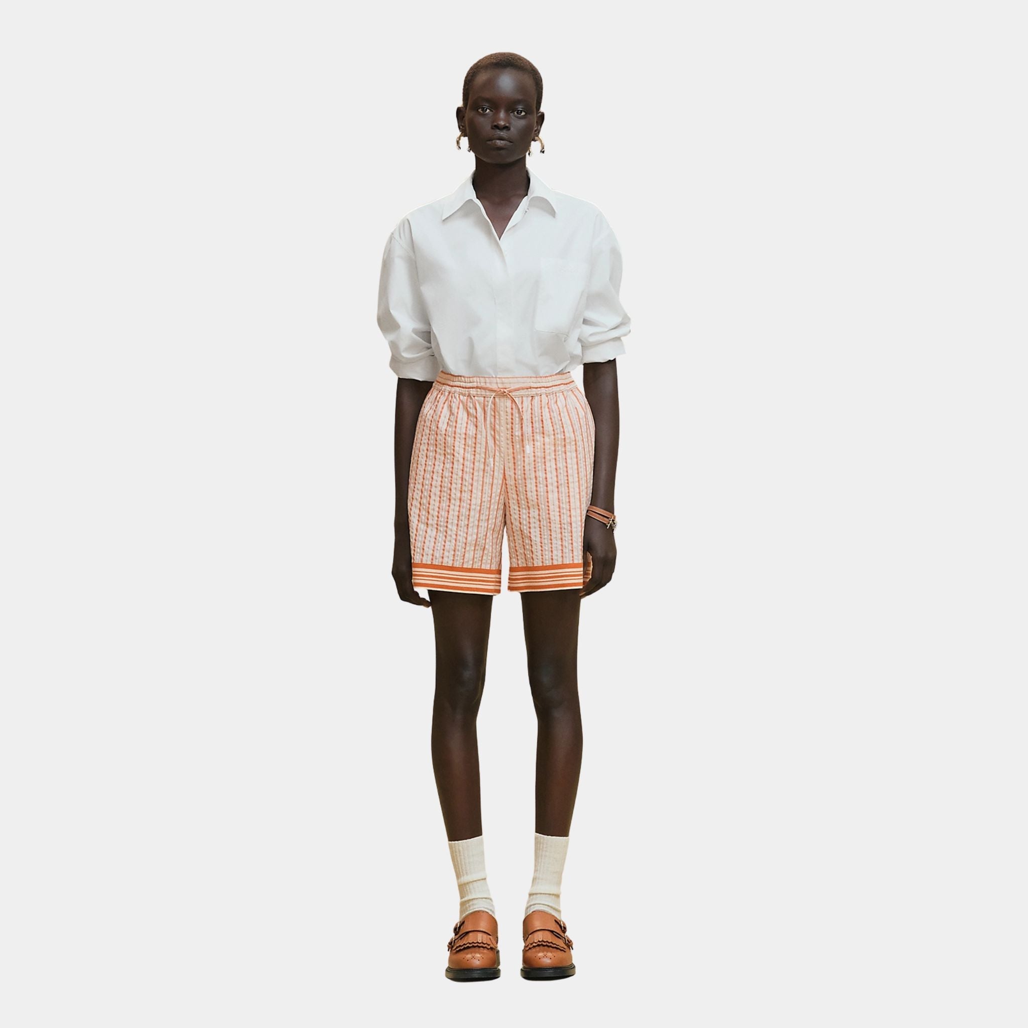 Beach Shorts in Striped Seersucker