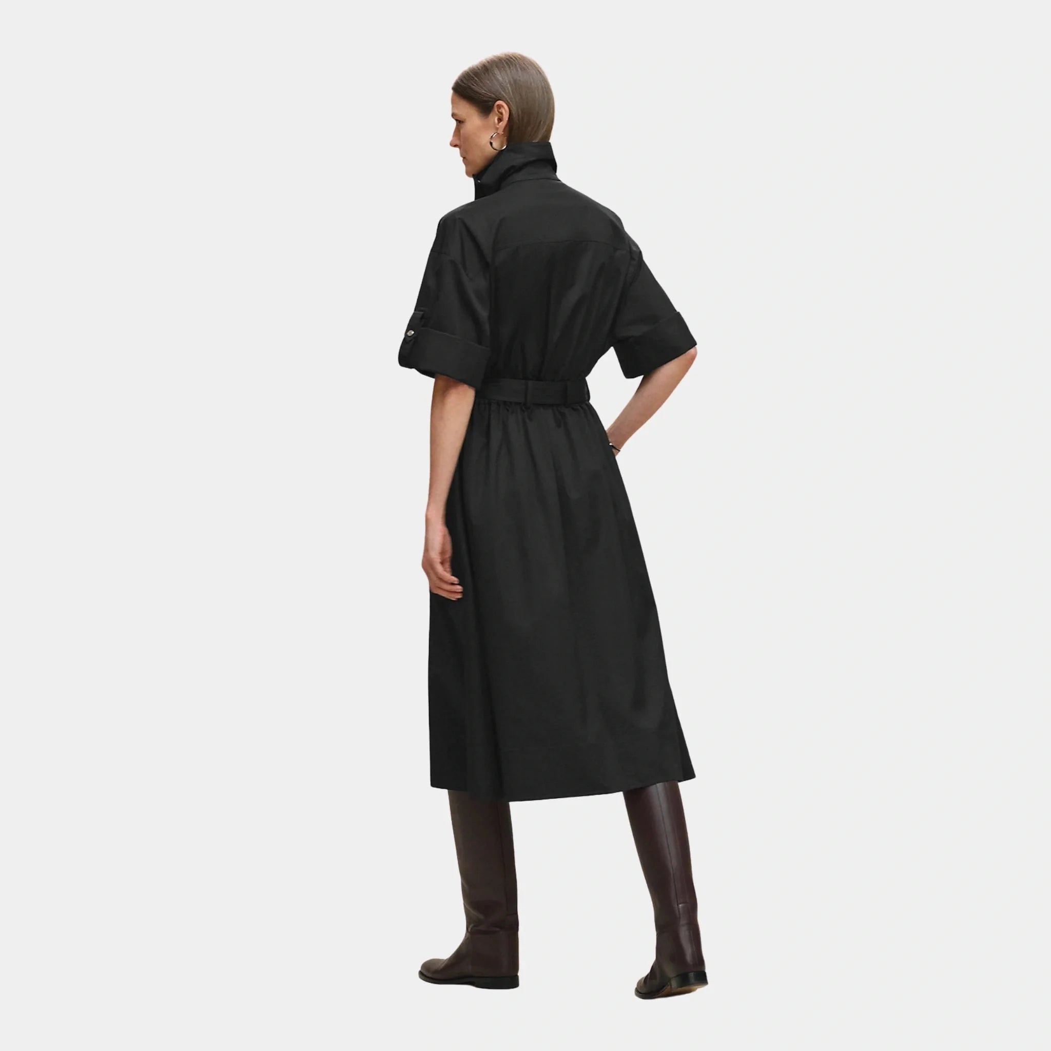 Belted Wide Dress in Cotton Twill