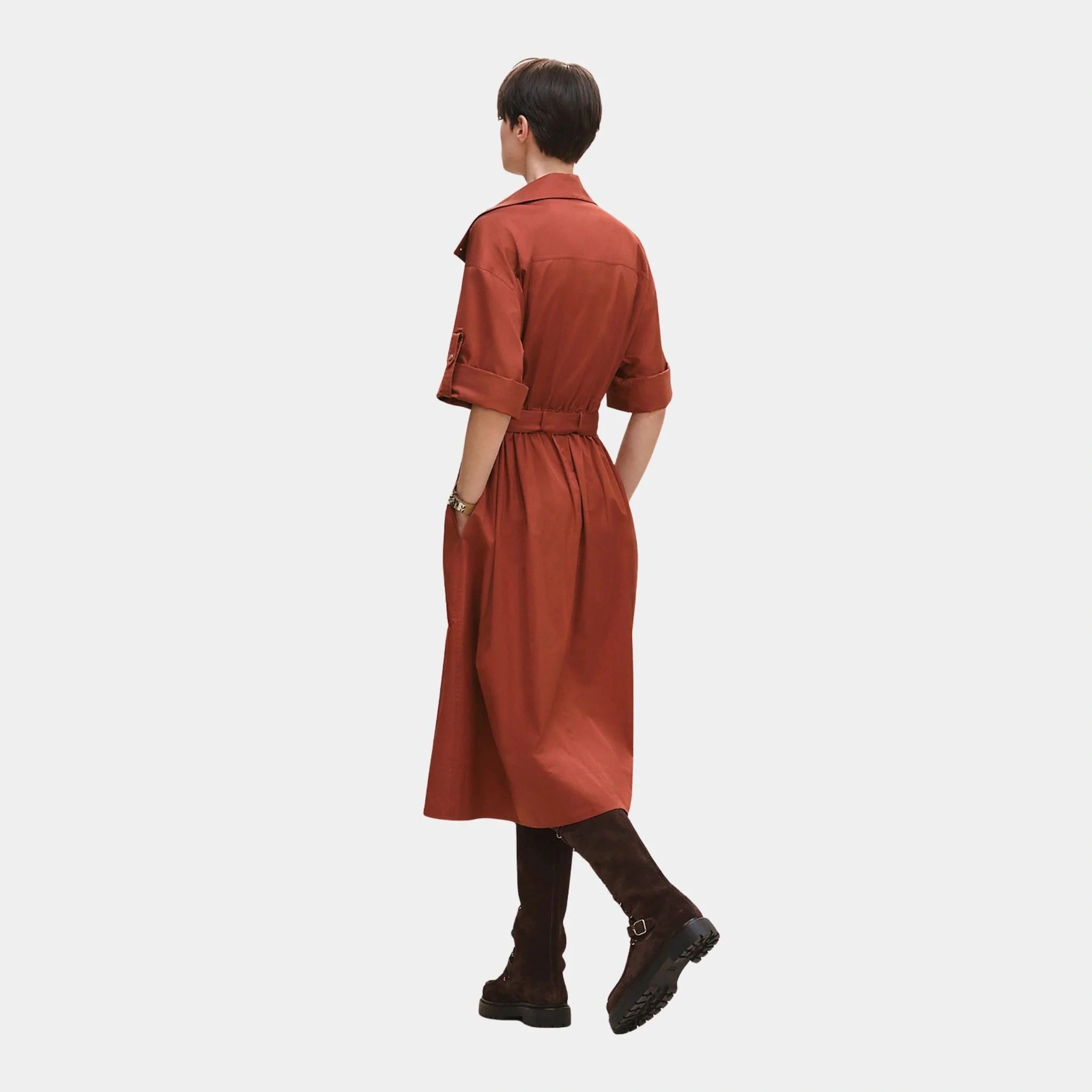 Belted Wide Dress in Cotton Twill