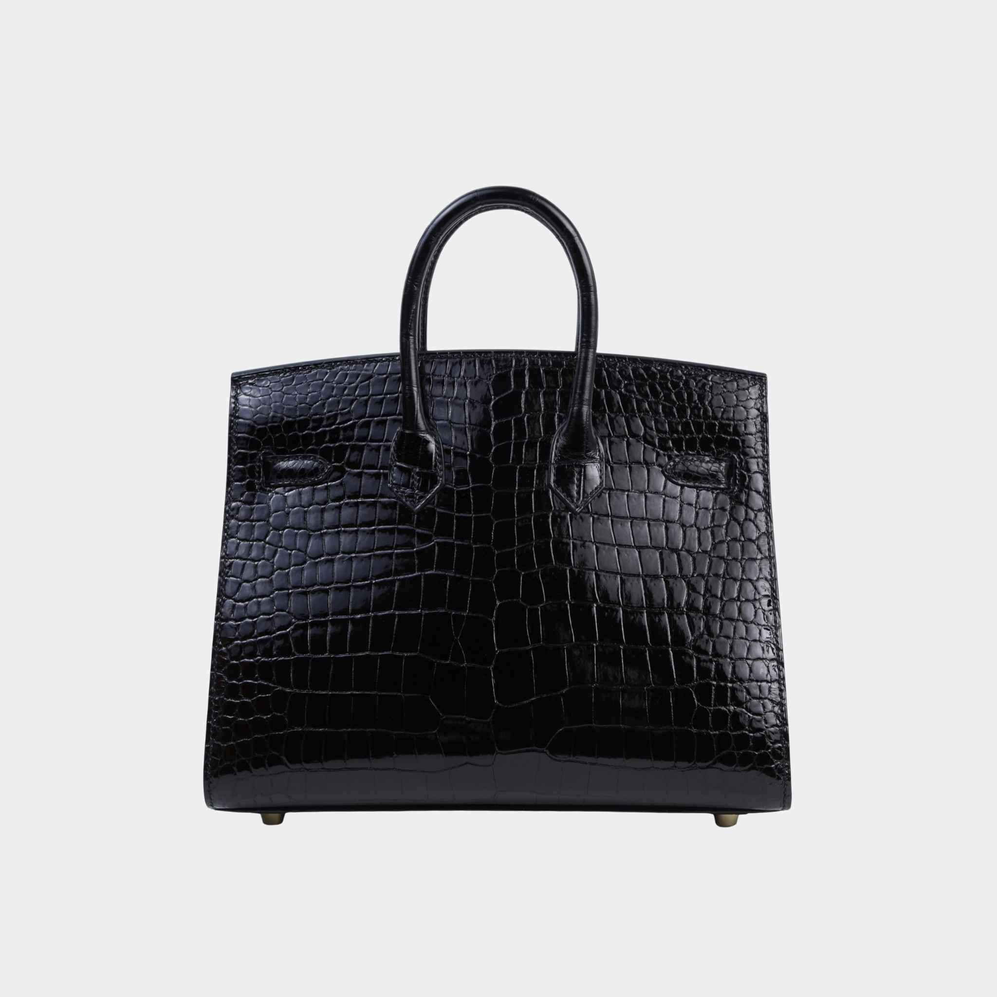 Birkin 25 Sellier Shiny Porosus Crocodile Black GHW