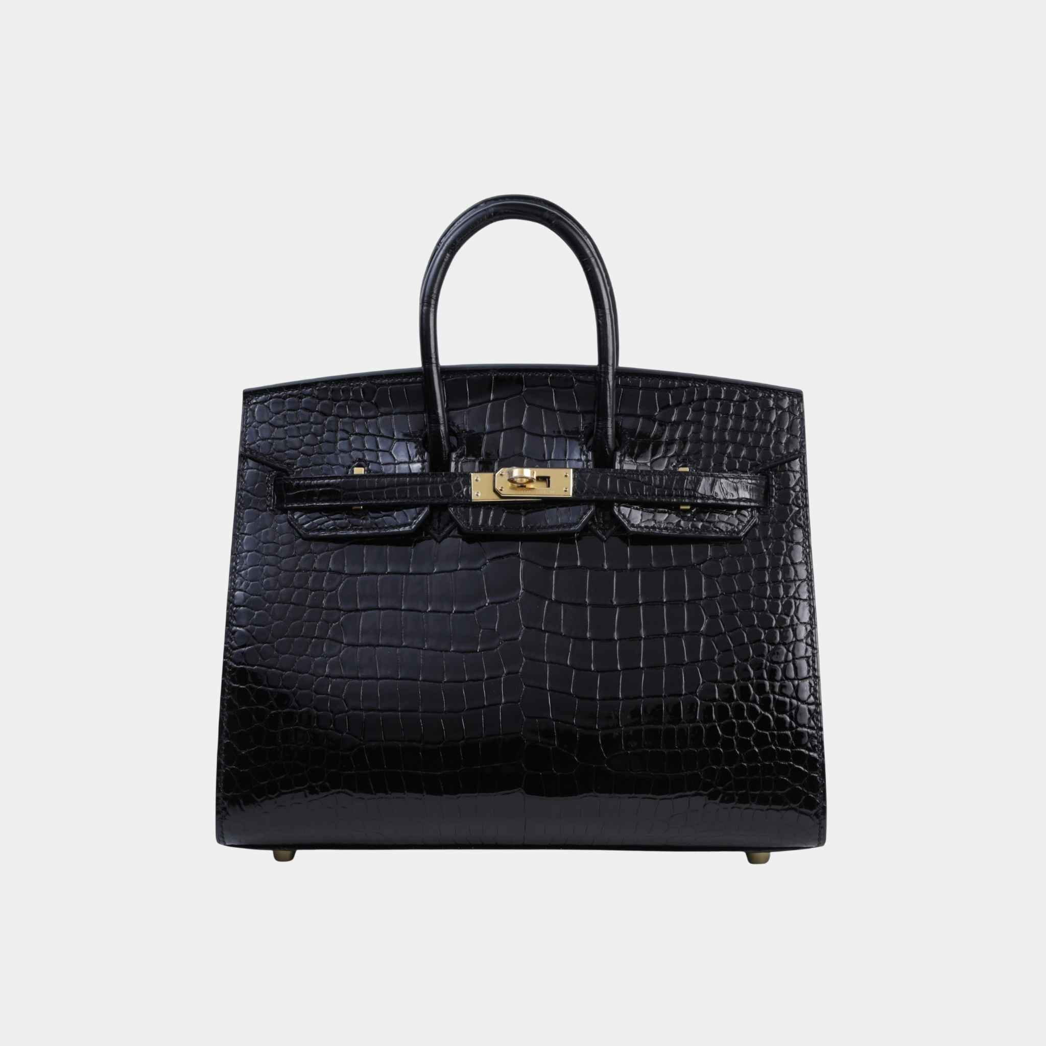 Birkin 25 Sellier Shiny Porosus Crocodile Black GHW