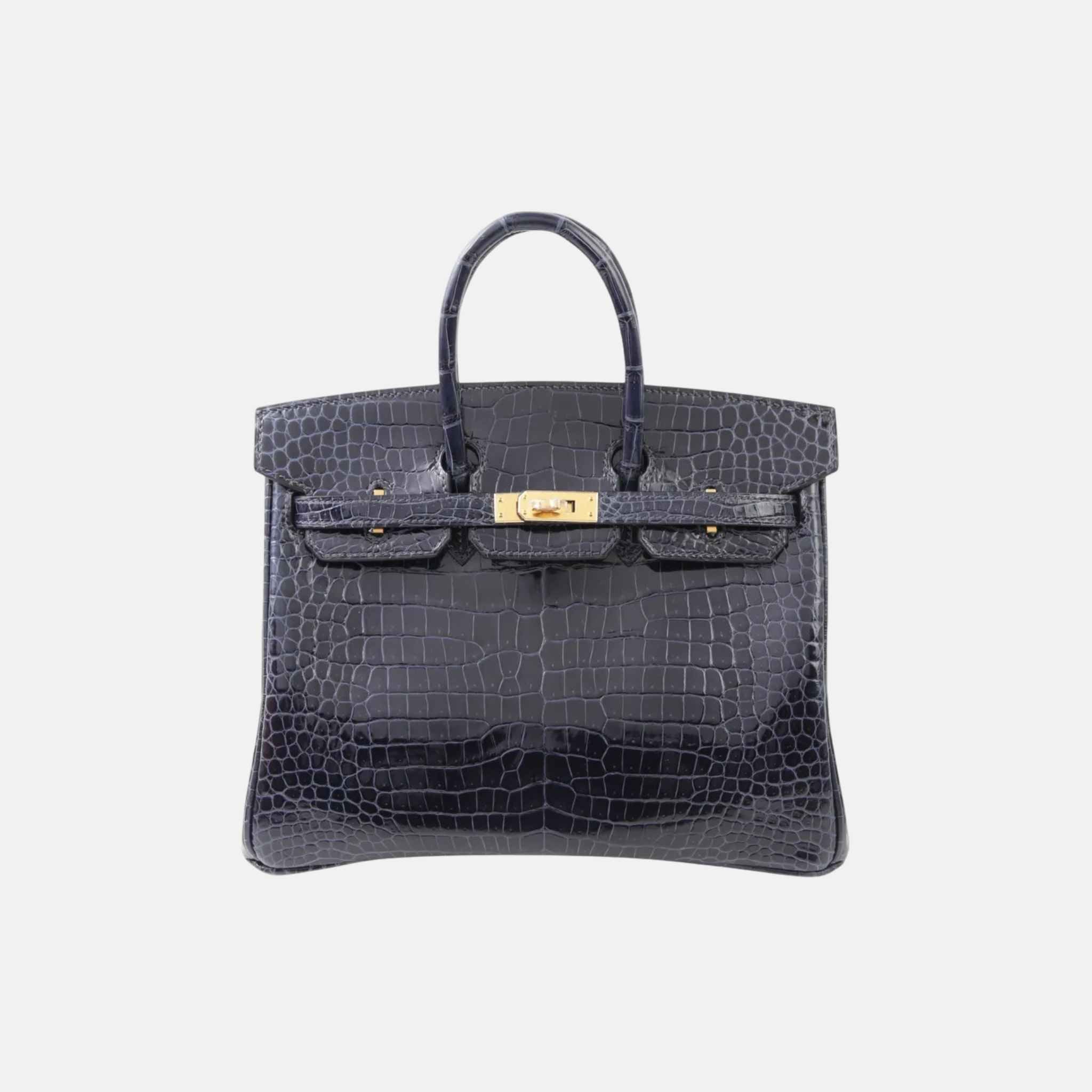 Birkin 25 Shiny Porosus Crocodile Bleu Baltique GHW