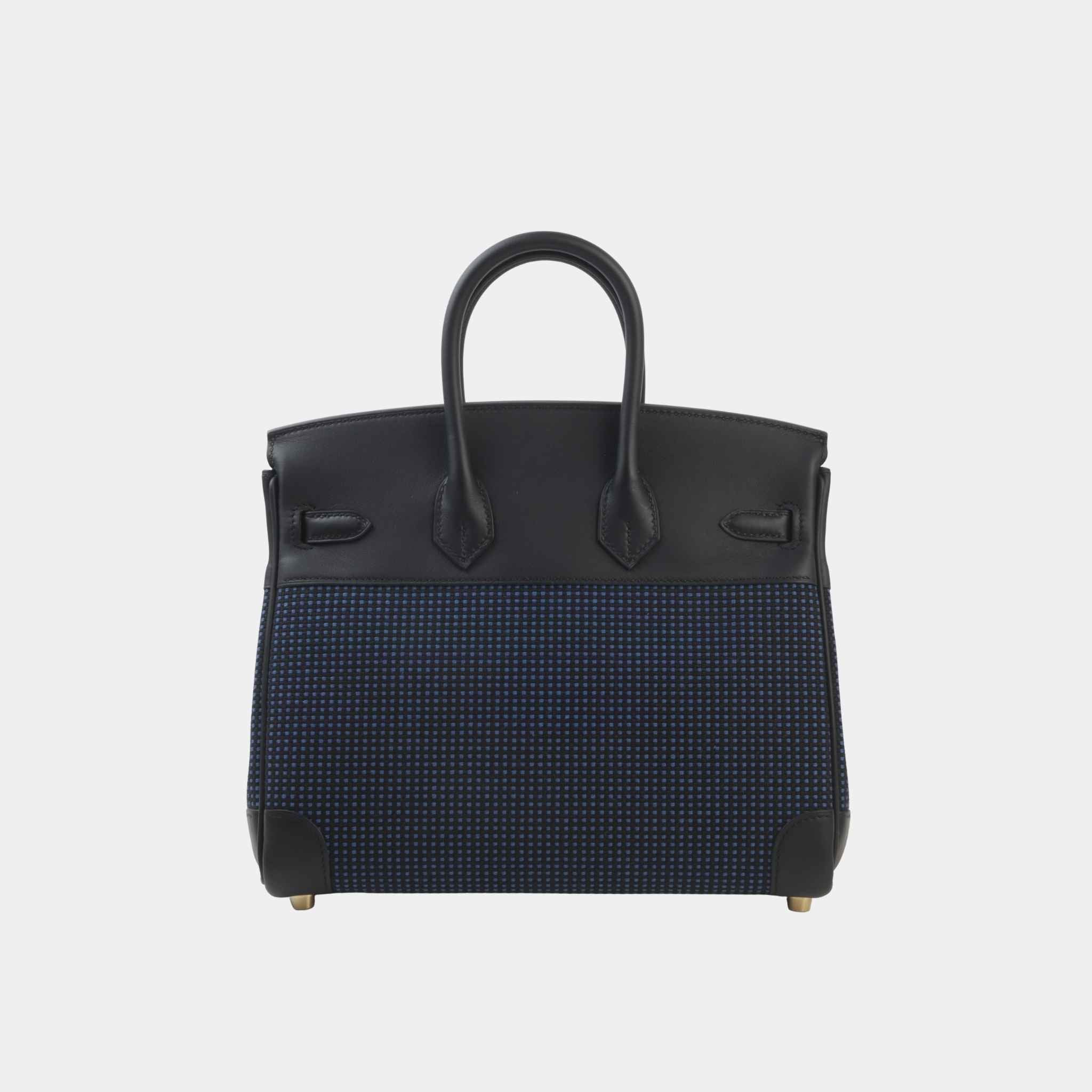 Birkin 25 Swift-Toile Quadrille Canvas Black/Bleu Egee GHW