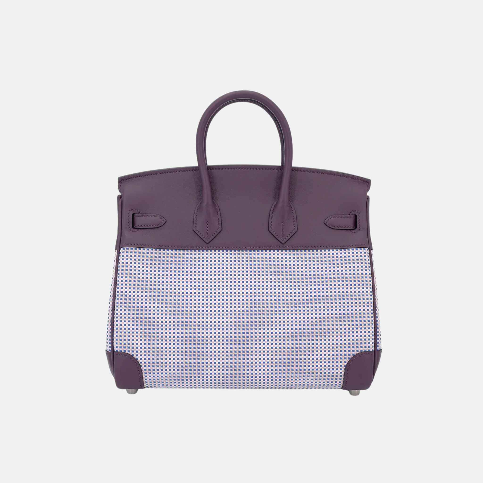 Birkin 25 Swift-Toile Quadrille Canvas Cassis/Mauve Sylvestre/Ecru PHW