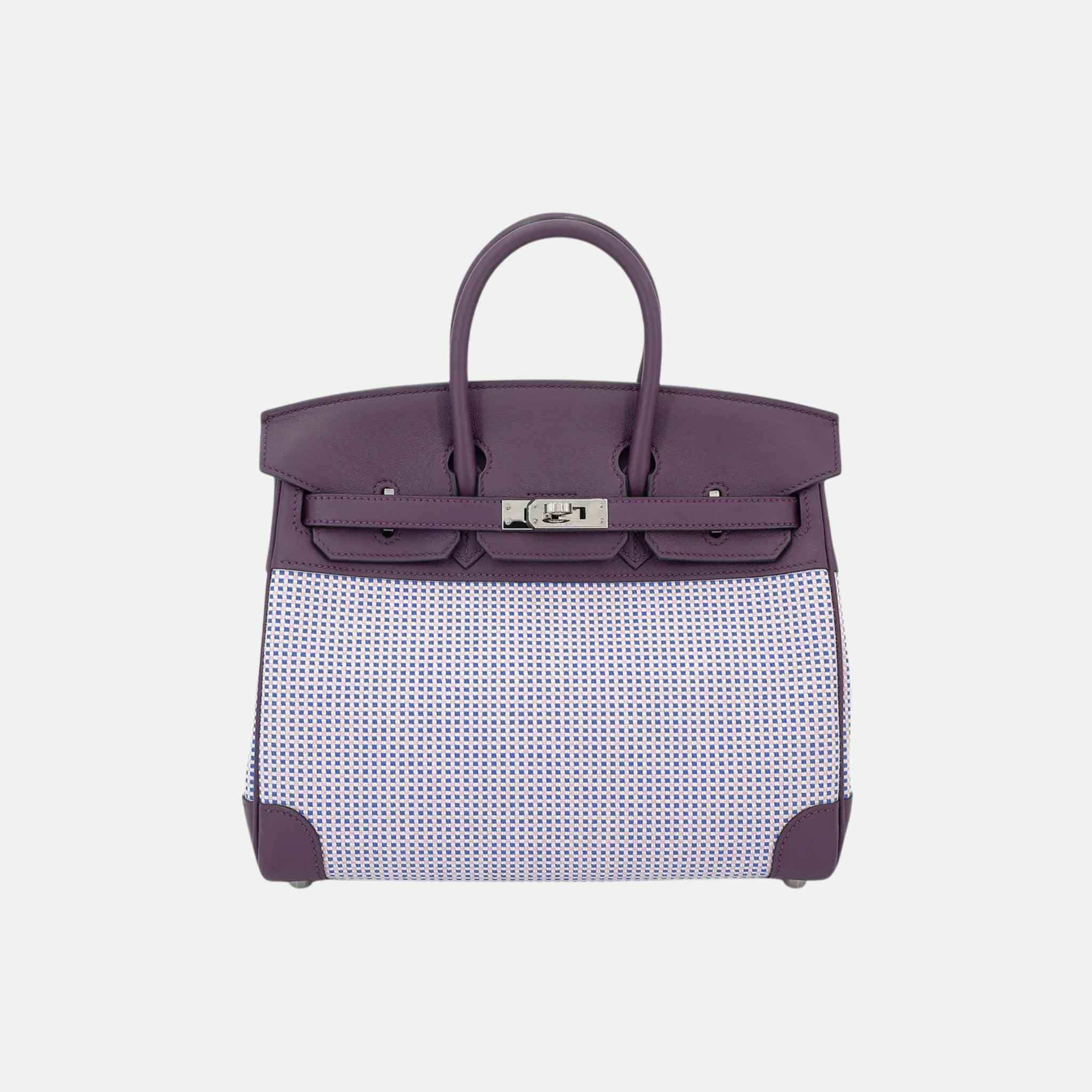 Birkin 25 Swift-Toile Quadrille Canvas Cassis/Mauve Sylvestre/Ecru PHW
