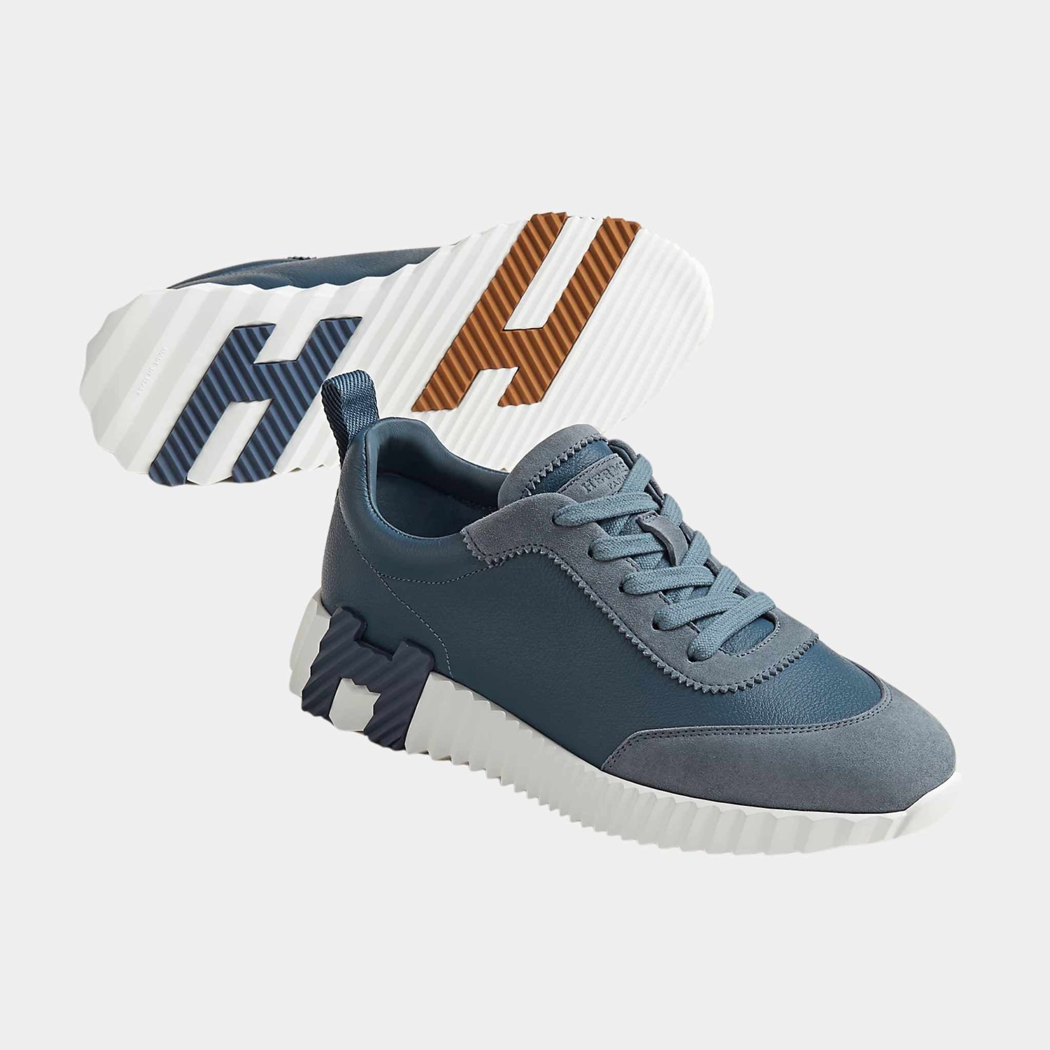 Hermes Bouncing Sneaker Suede Sport Goatskin Women, Bleu Mer, Front
