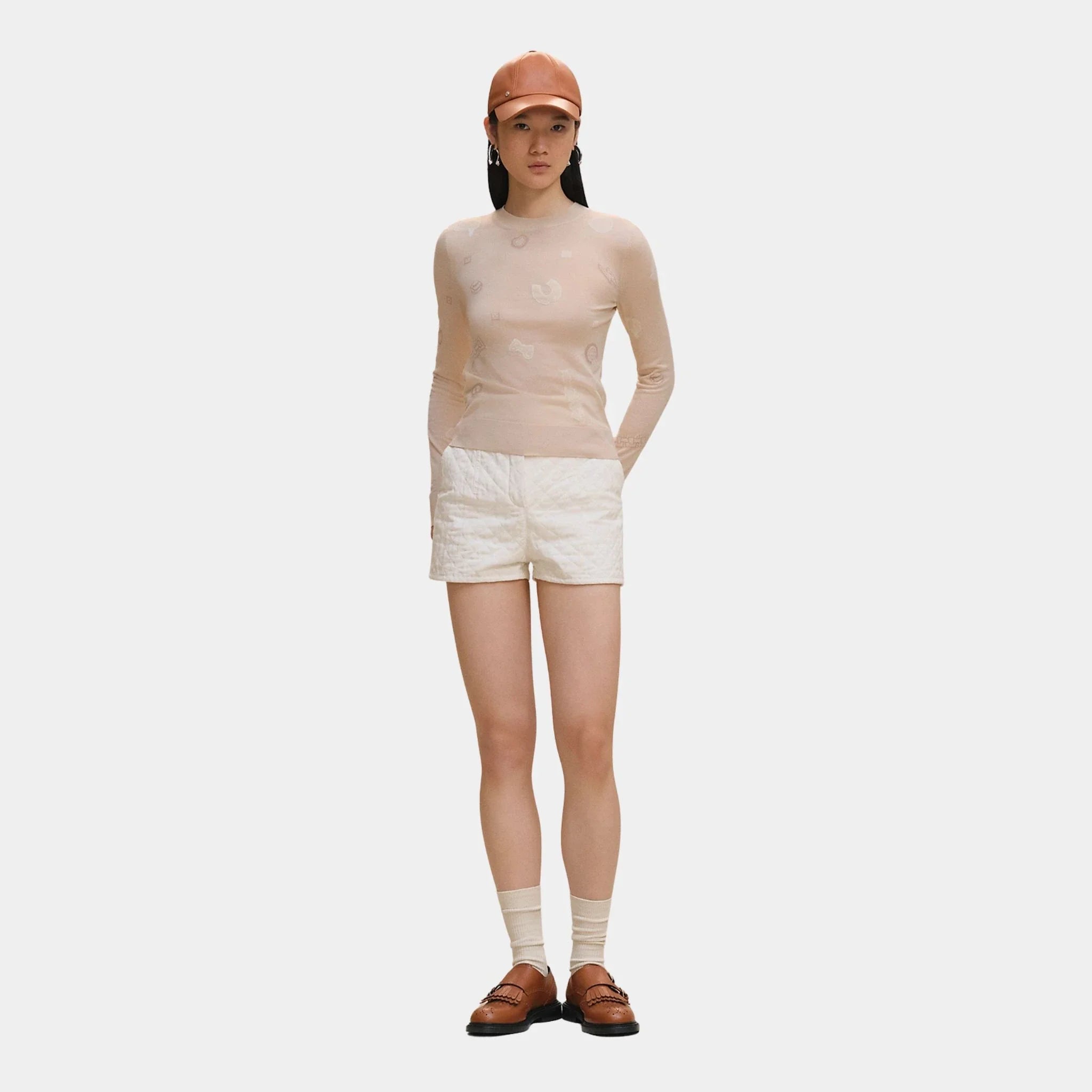 Hermes Candy Libris Light Long-sleeve Sweater, Blanc Cygne, Model, Front