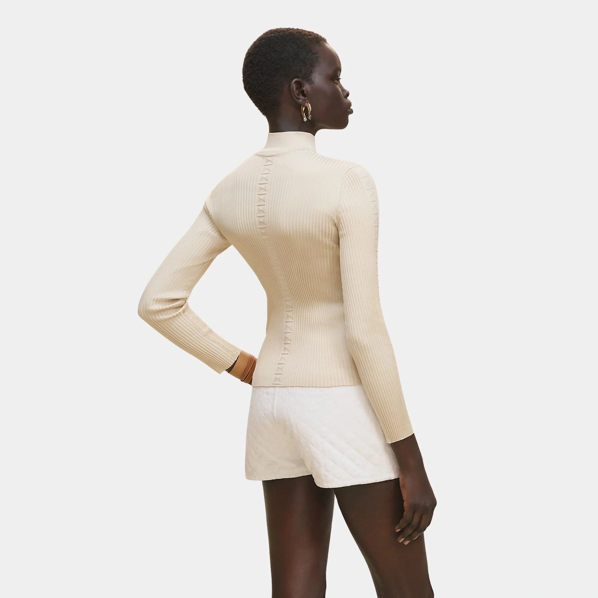 Cashmere Long-sleeve Sweater in Shiny Silk Knit