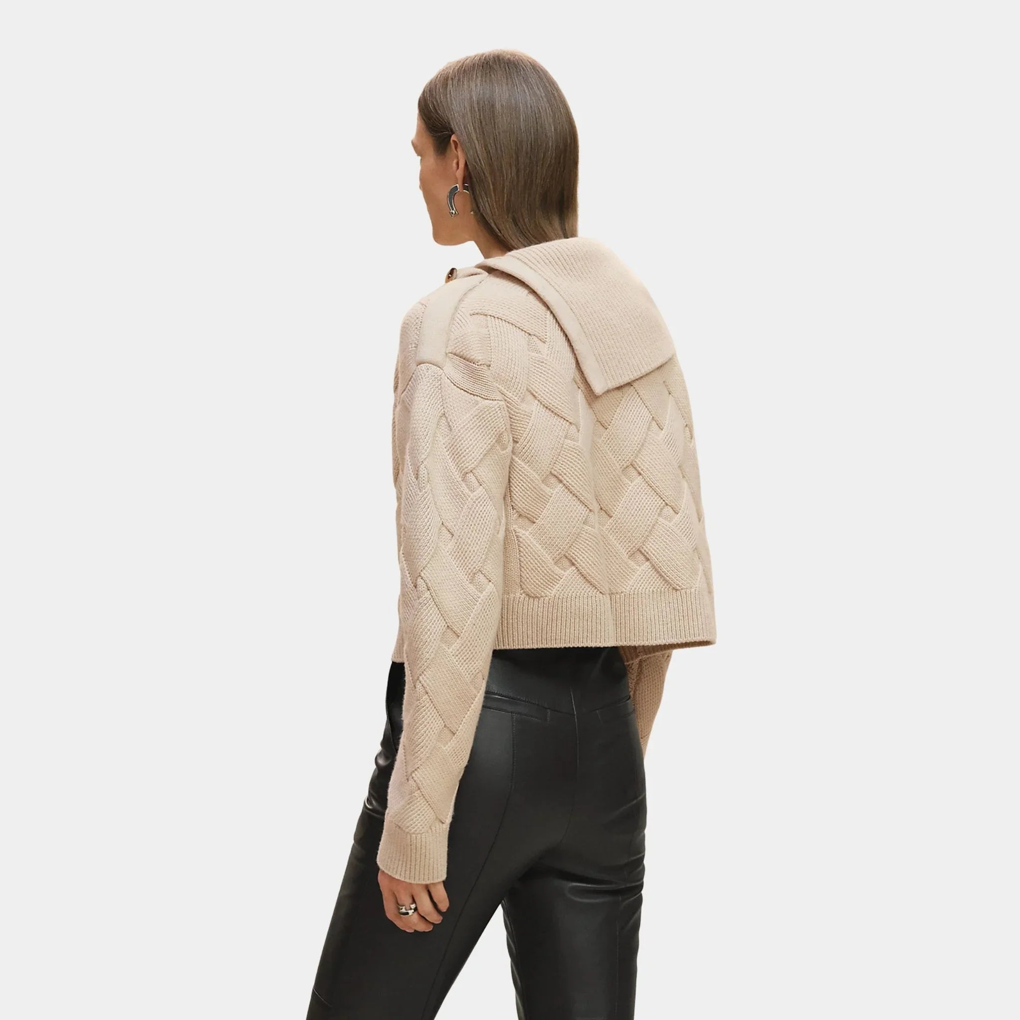 Cashmere Long-sleeve Sweater with Braiding Motif