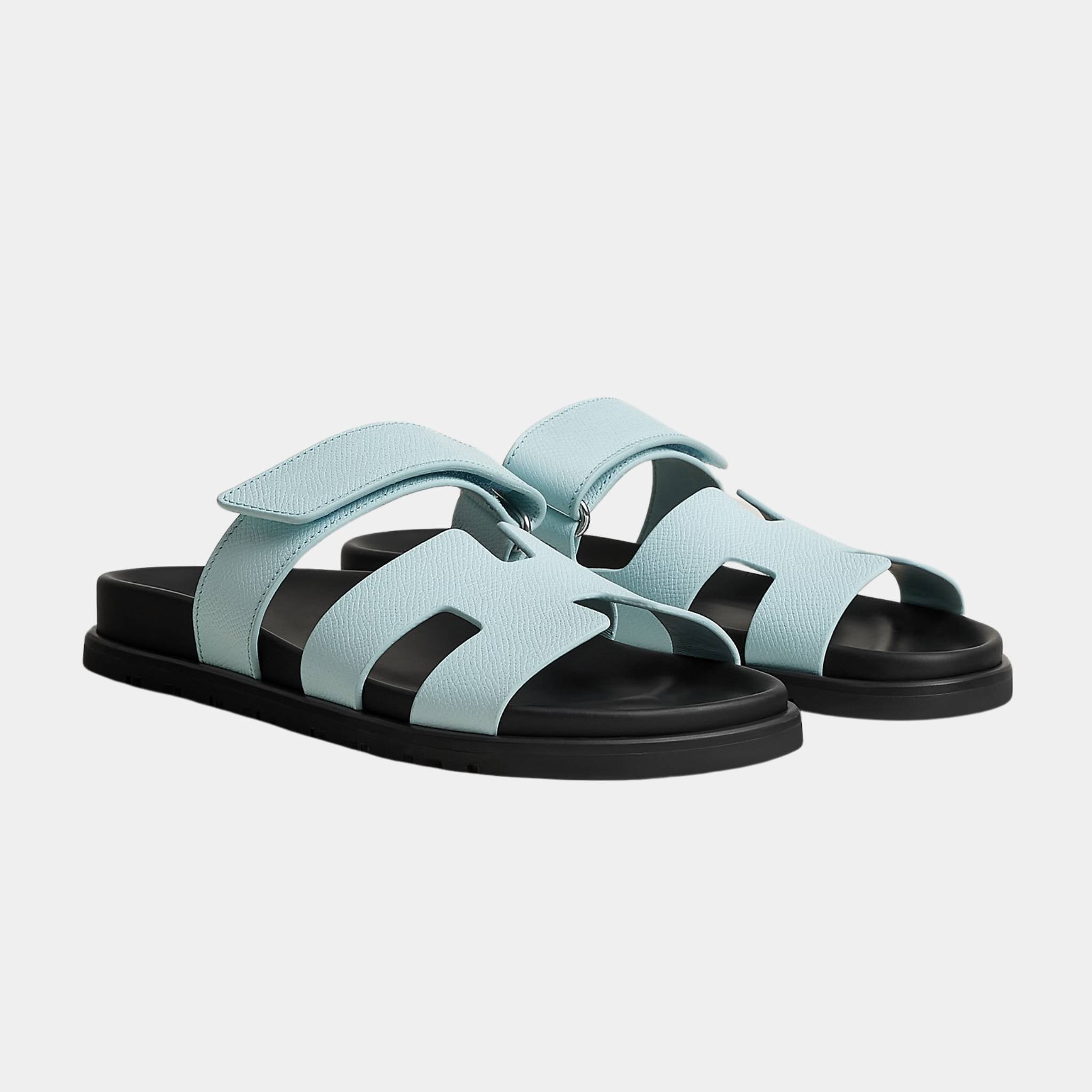 Hermes Chypre Sandal Epsom Women, Bleu Brume, Front