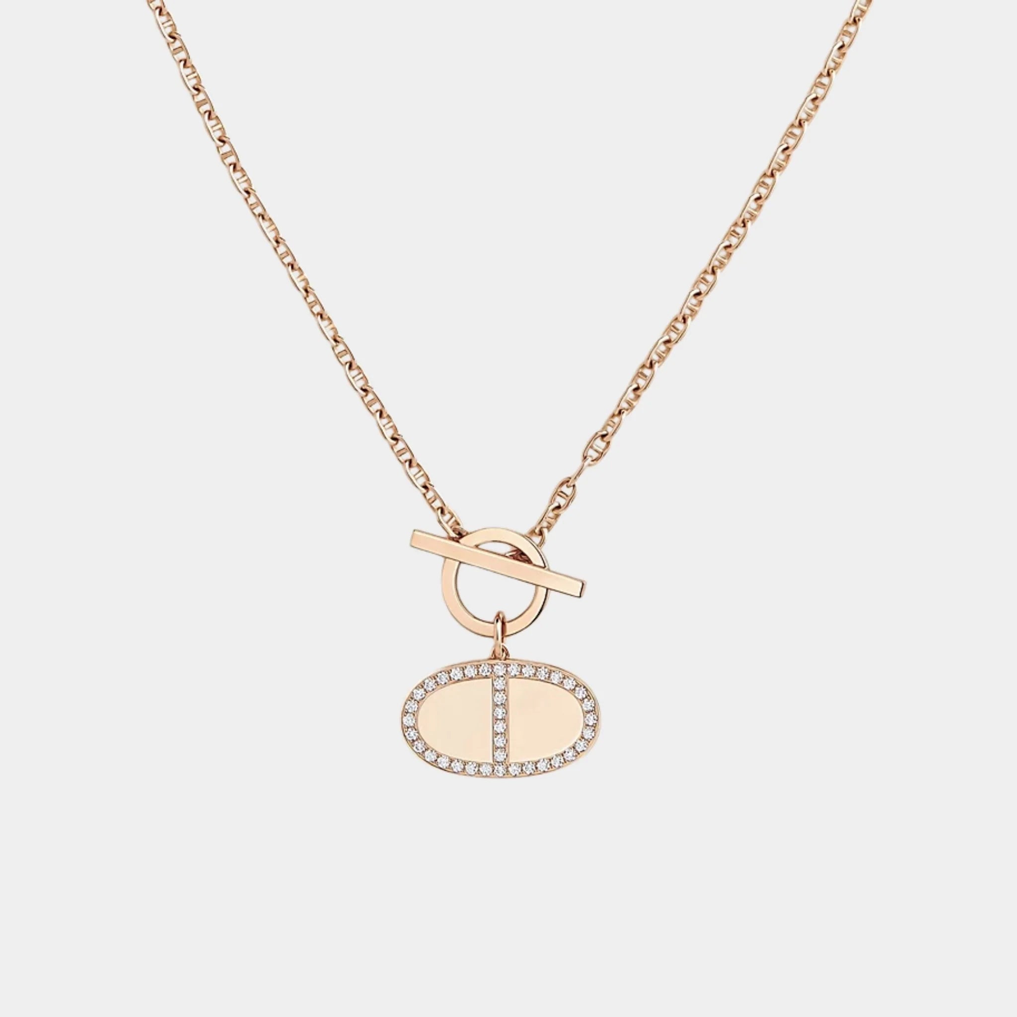 Contour Anchor Chain Pendant Rose Gold Diamonds