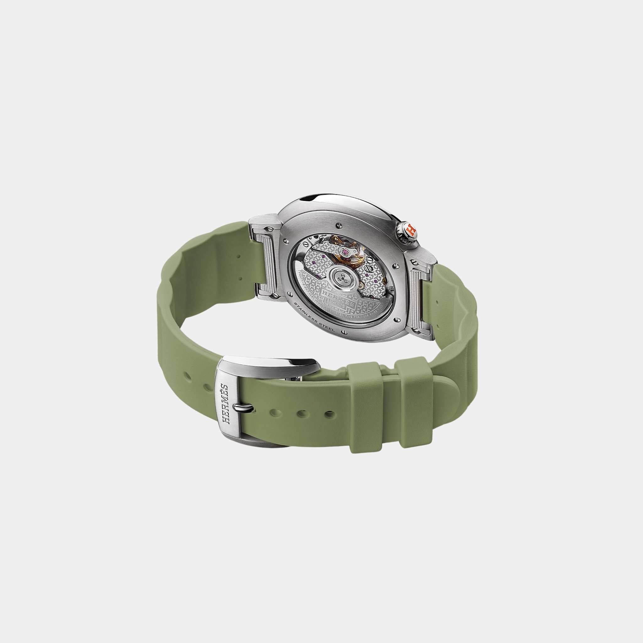 Cut 36 mm Steel Watch With Cricket Green Rubber Strap