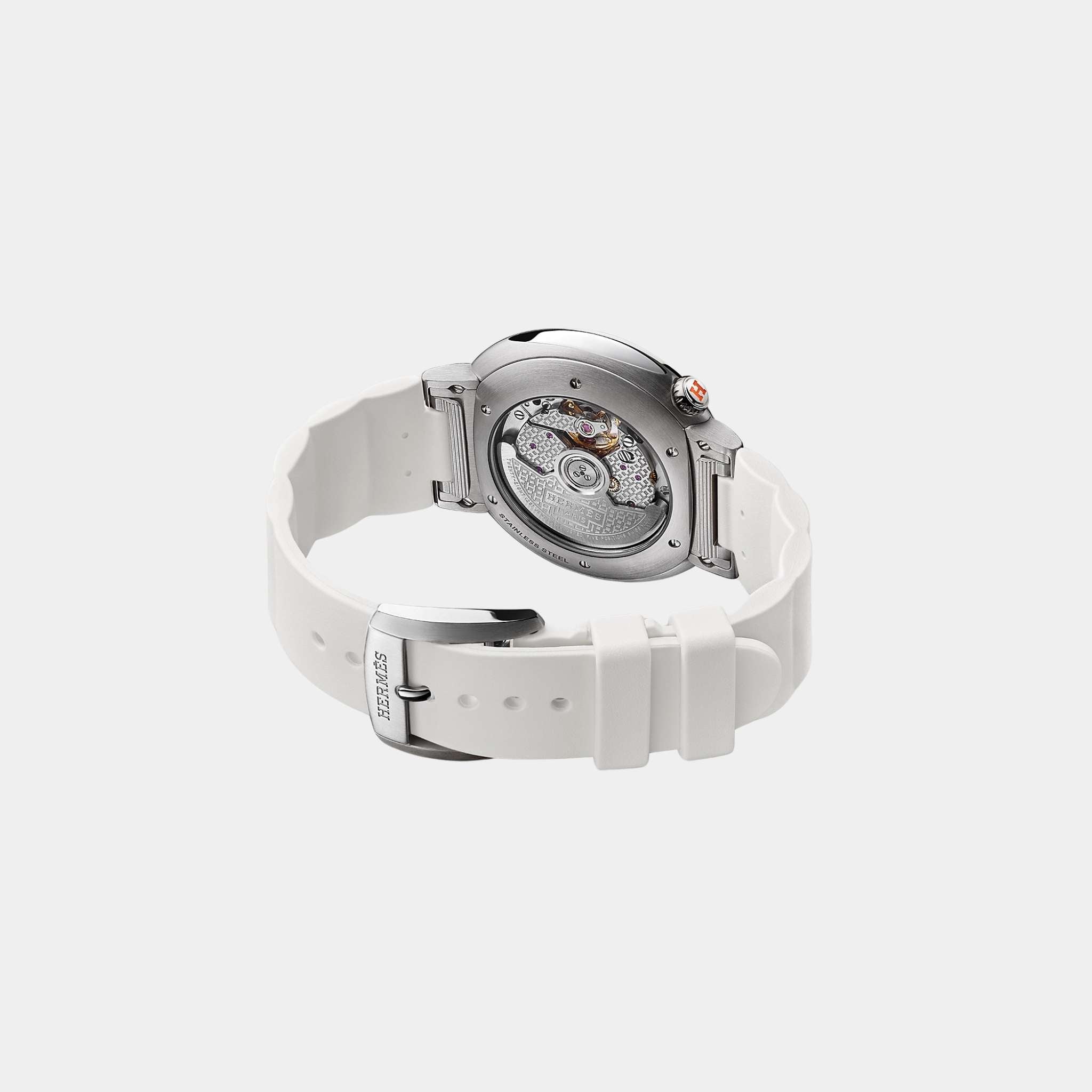 Cut 36 mm Steel Watch With White Rubber Strap