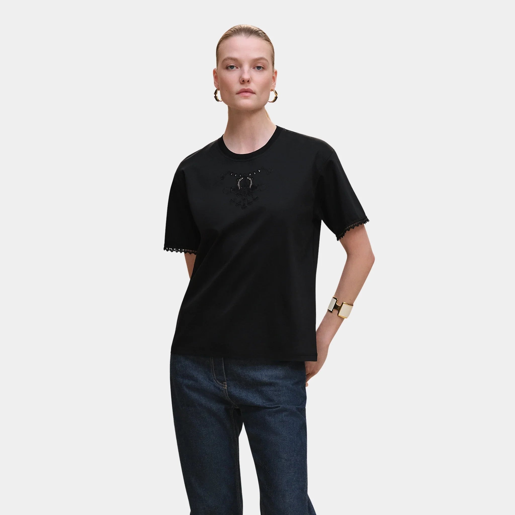 Hermes Embroidered Maxi T-shirt, Noir, Front