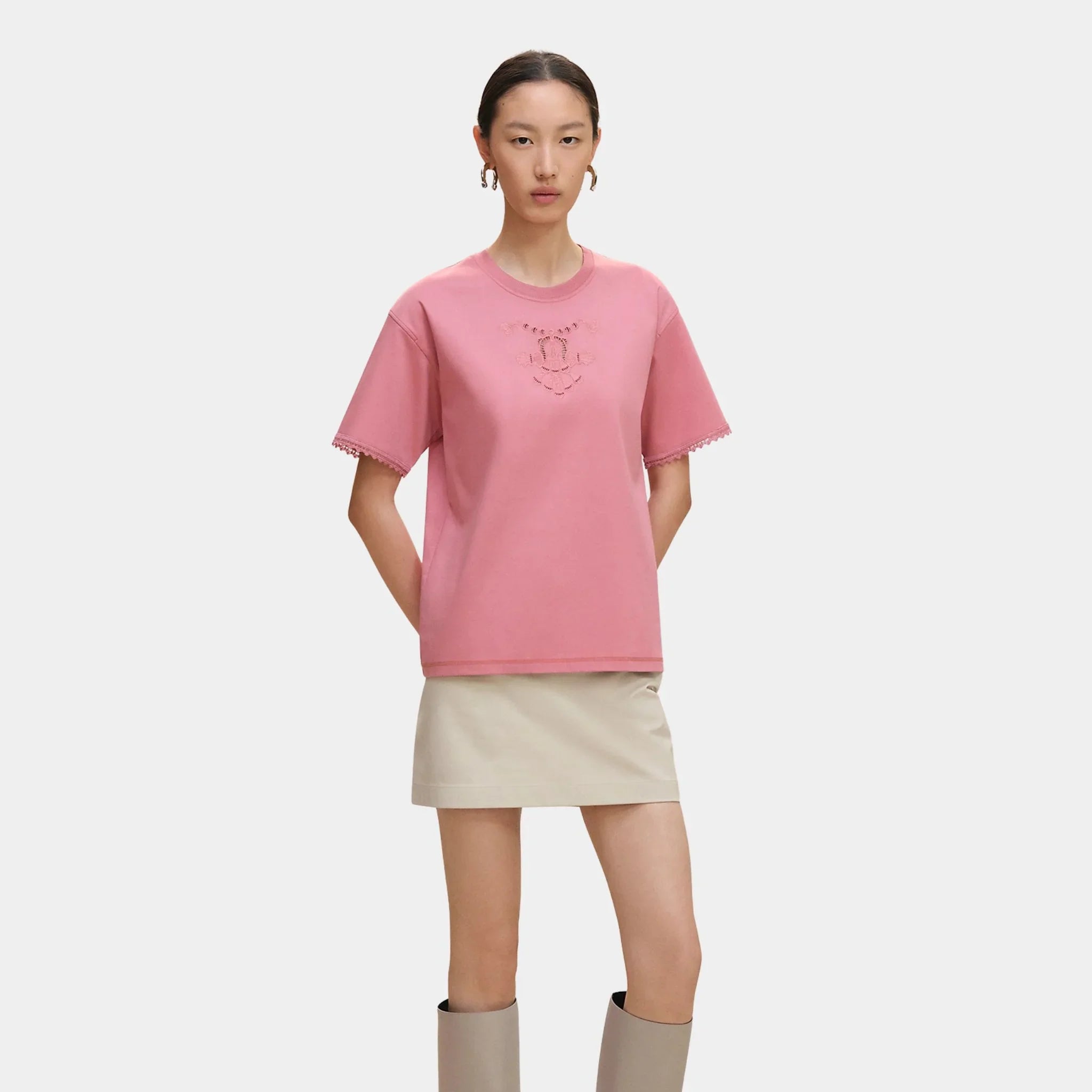 Hermes Embroidered Maxi T-shirt, Rose Sorbet, Front