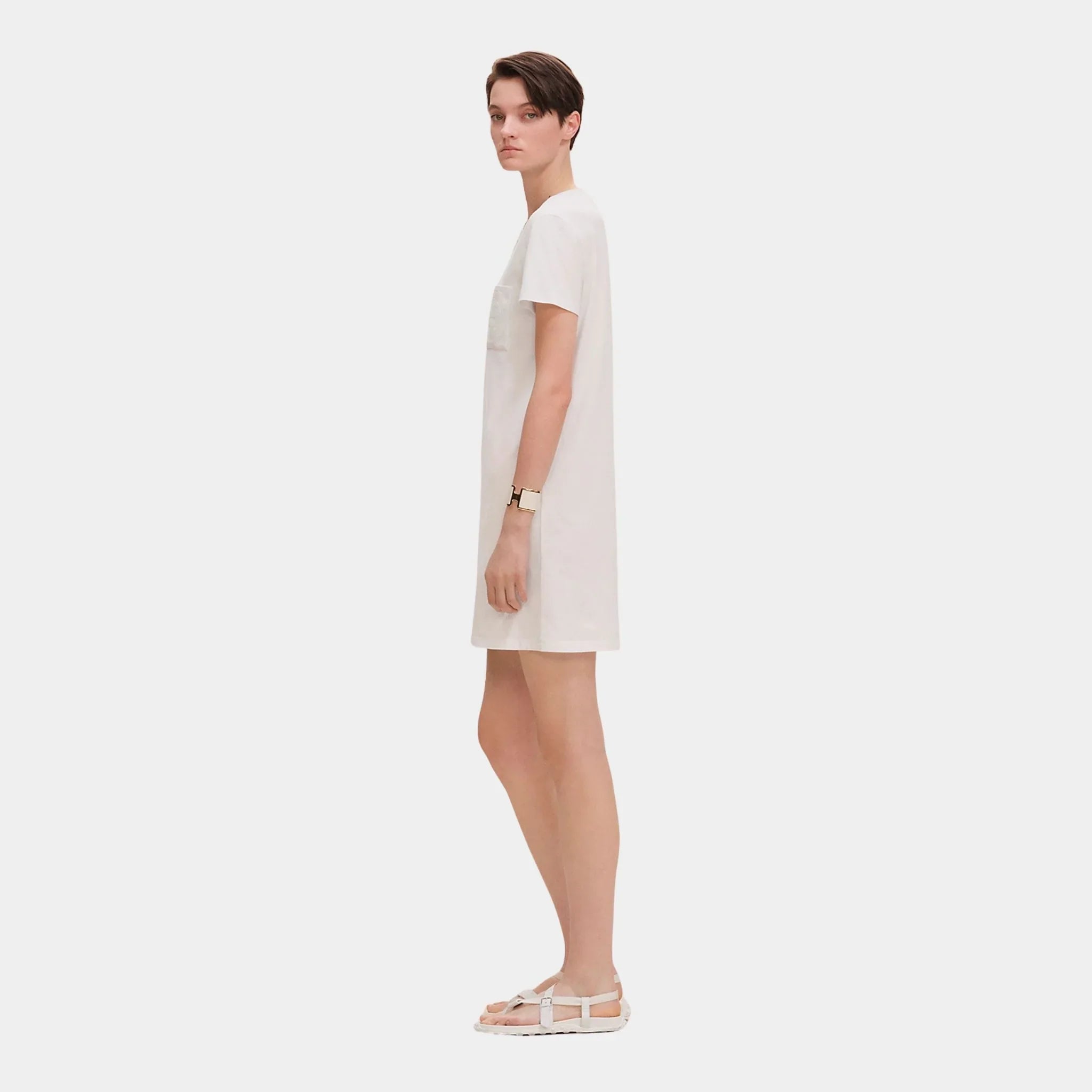Embroidered Pocket Dress in Plain Cotton Jersey