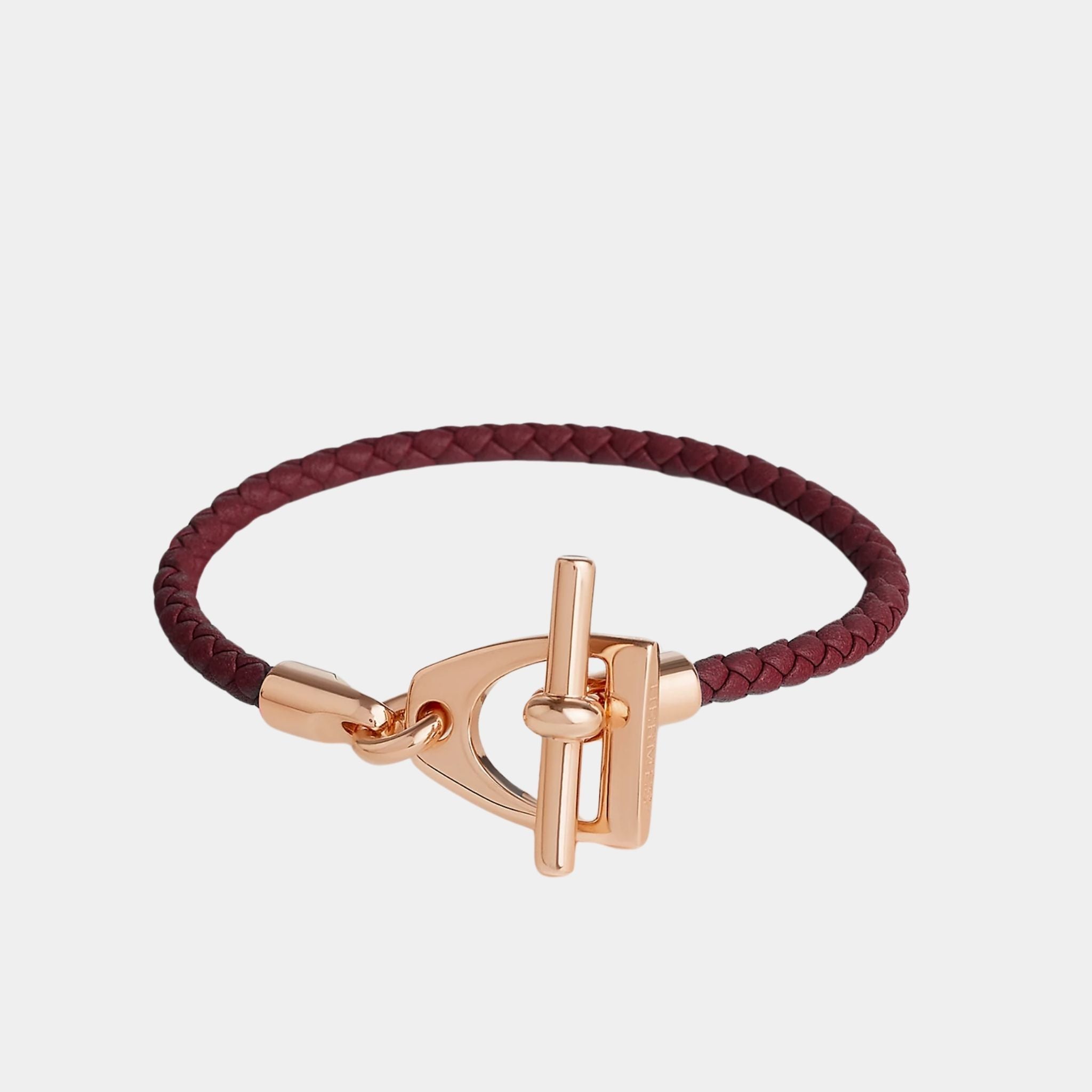 Hermes Etrier Bracelet Swift Calfskin Rose Gold Plated, Bordeaux