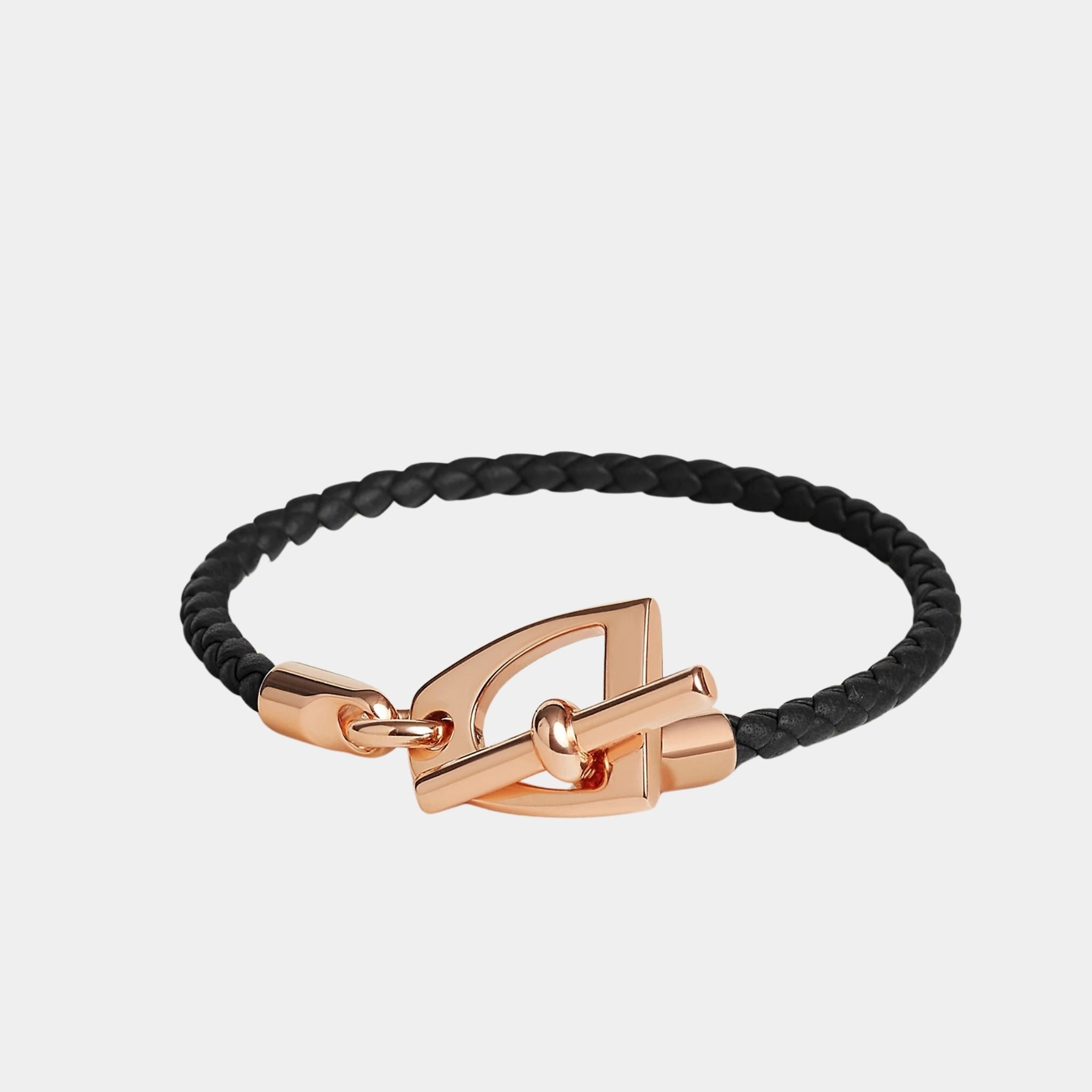Hermes Etrier Bracelet Swift Calfskin Rose Gold Plated, Noir
