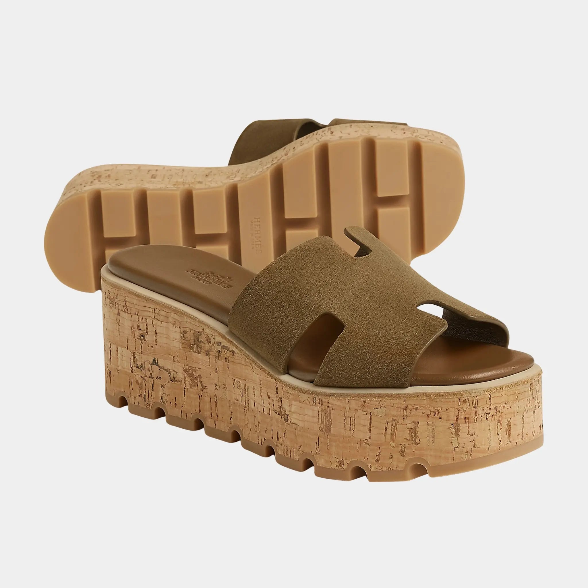 Hermes Eze 30 Sandals Suede Goatskin, Terre Ambree, Front