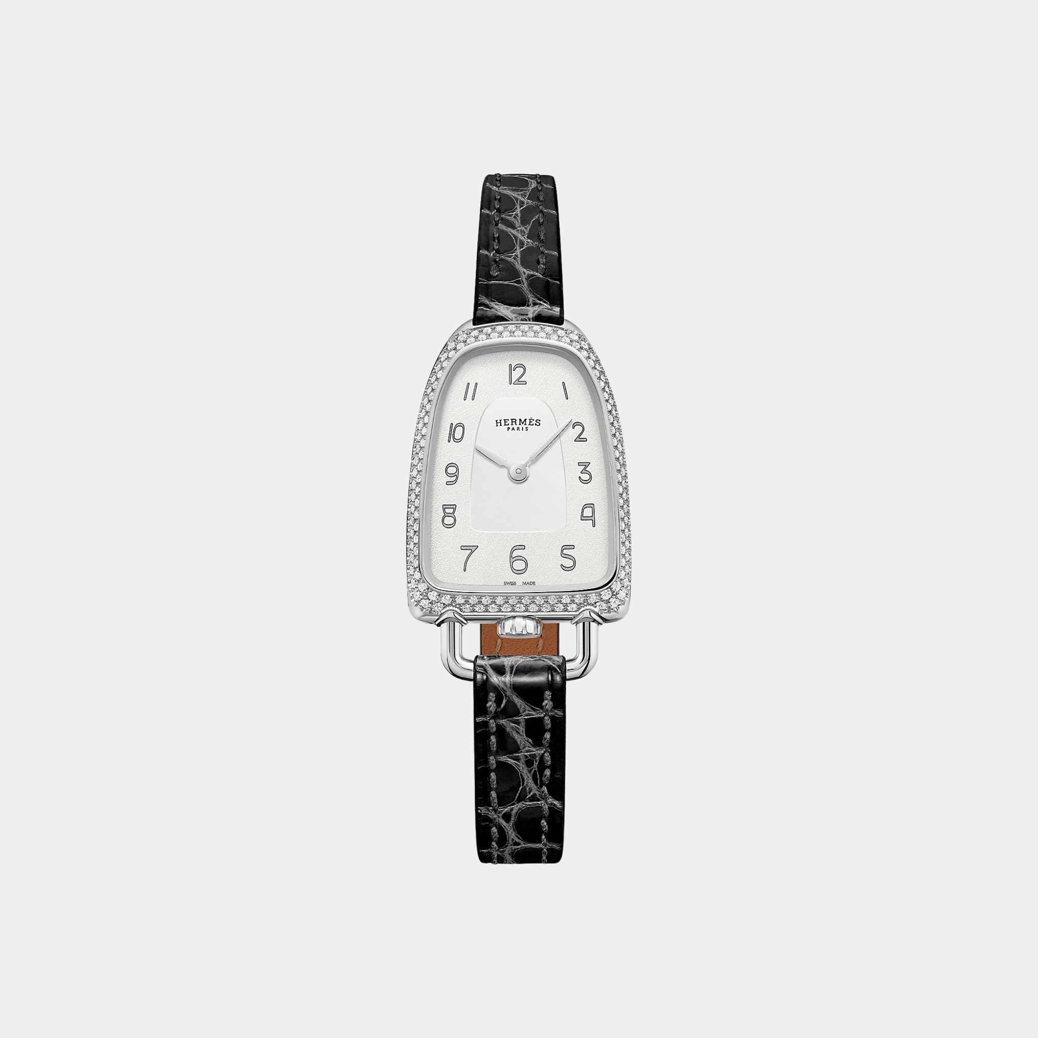 Galop d'Hermes 32 mm Set-In Steel Watch With Alligator Strap