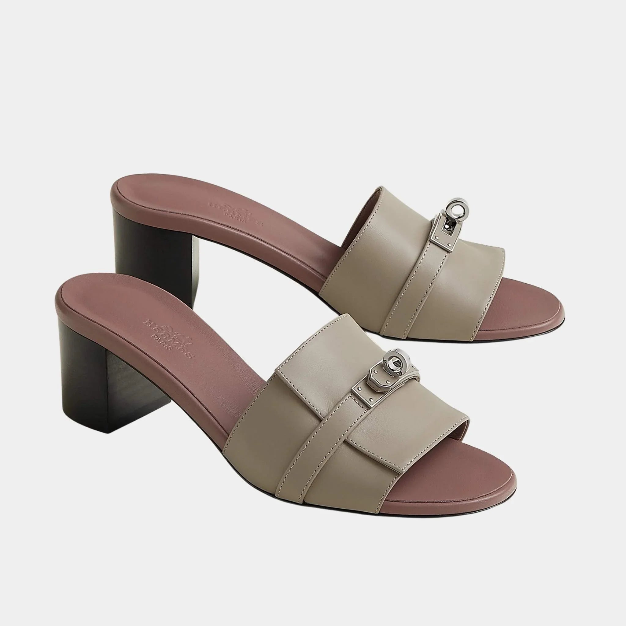 Hermes Gigi 50 Sandals Calfskin, Beige Galet, Front