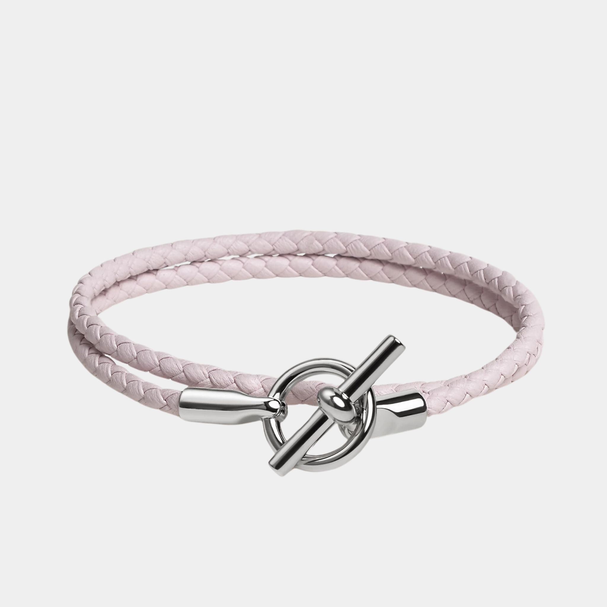 Hermes Glenan Double Tour Bracelet Swift Calfskin Palladium Plated, Mauve Pale