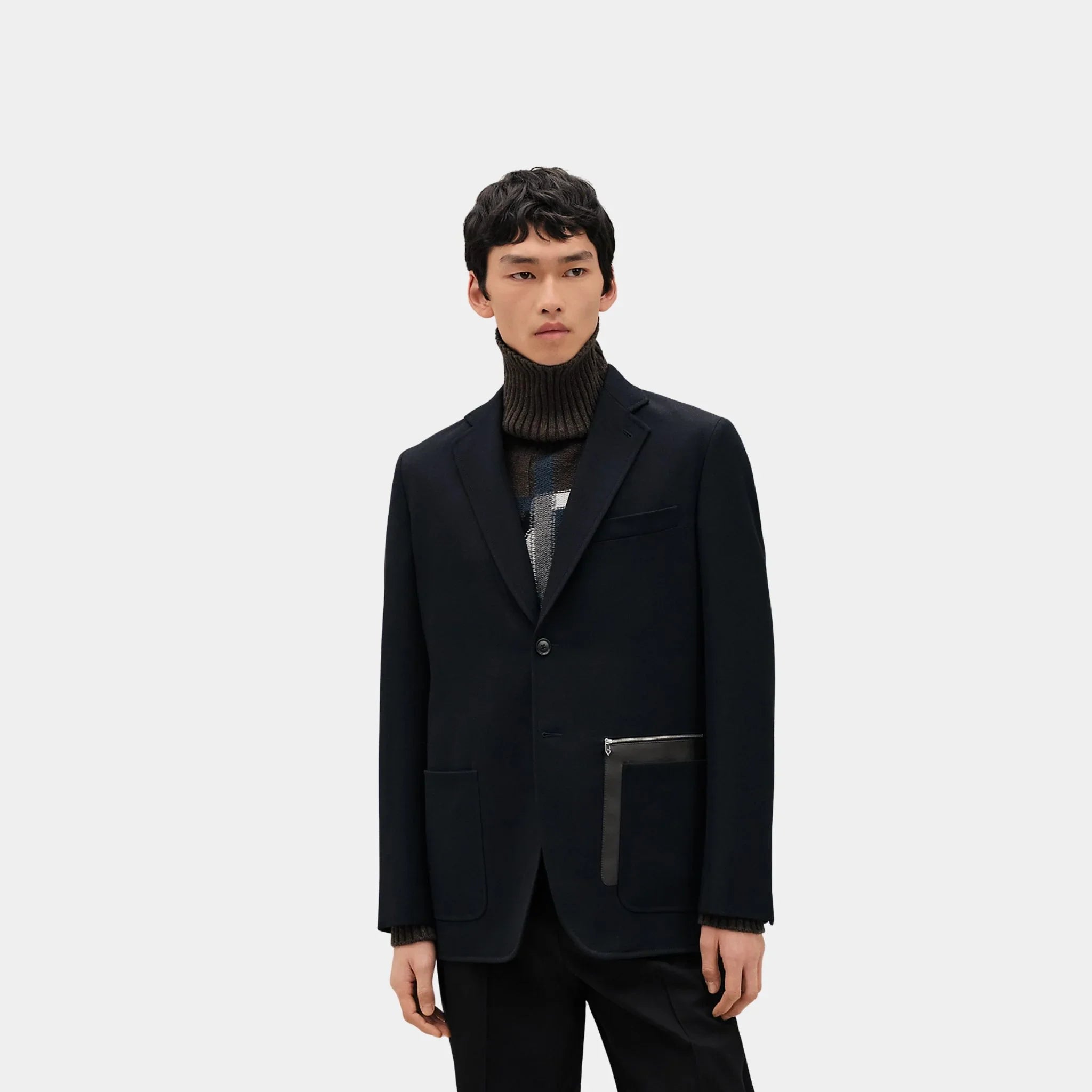 Hermes H Cheval T-shirt with Leather Detail, Marine, Front